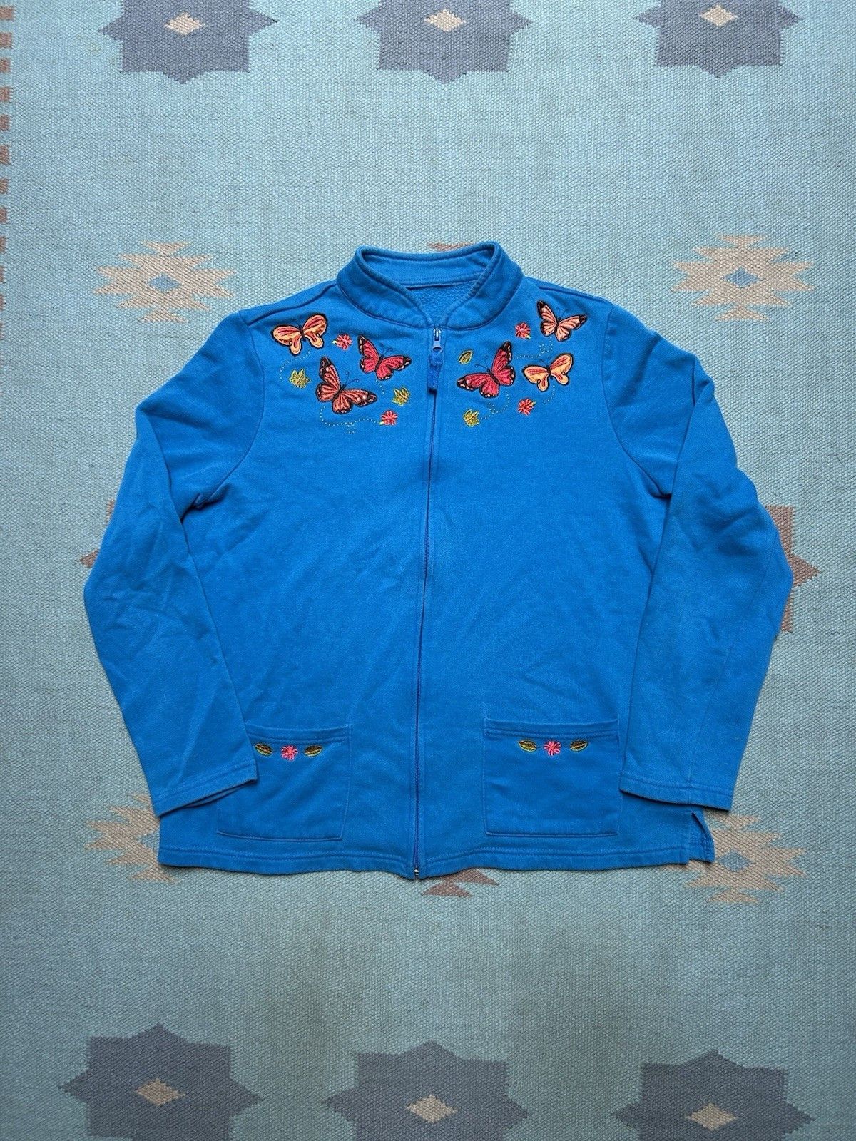 Vintage vtg sweatshirt cardigan butterflies cute animal flower zip L Size L / US 10 / IT 46 - 1 Thumbnail