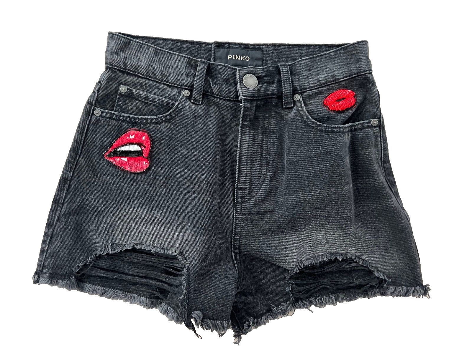 Pinko Pinko Black Limousine Gina Denim Shorts Sequin Lips ( 26 ) Size 26" / US 2 / IT 38 - 4 Thumbnail