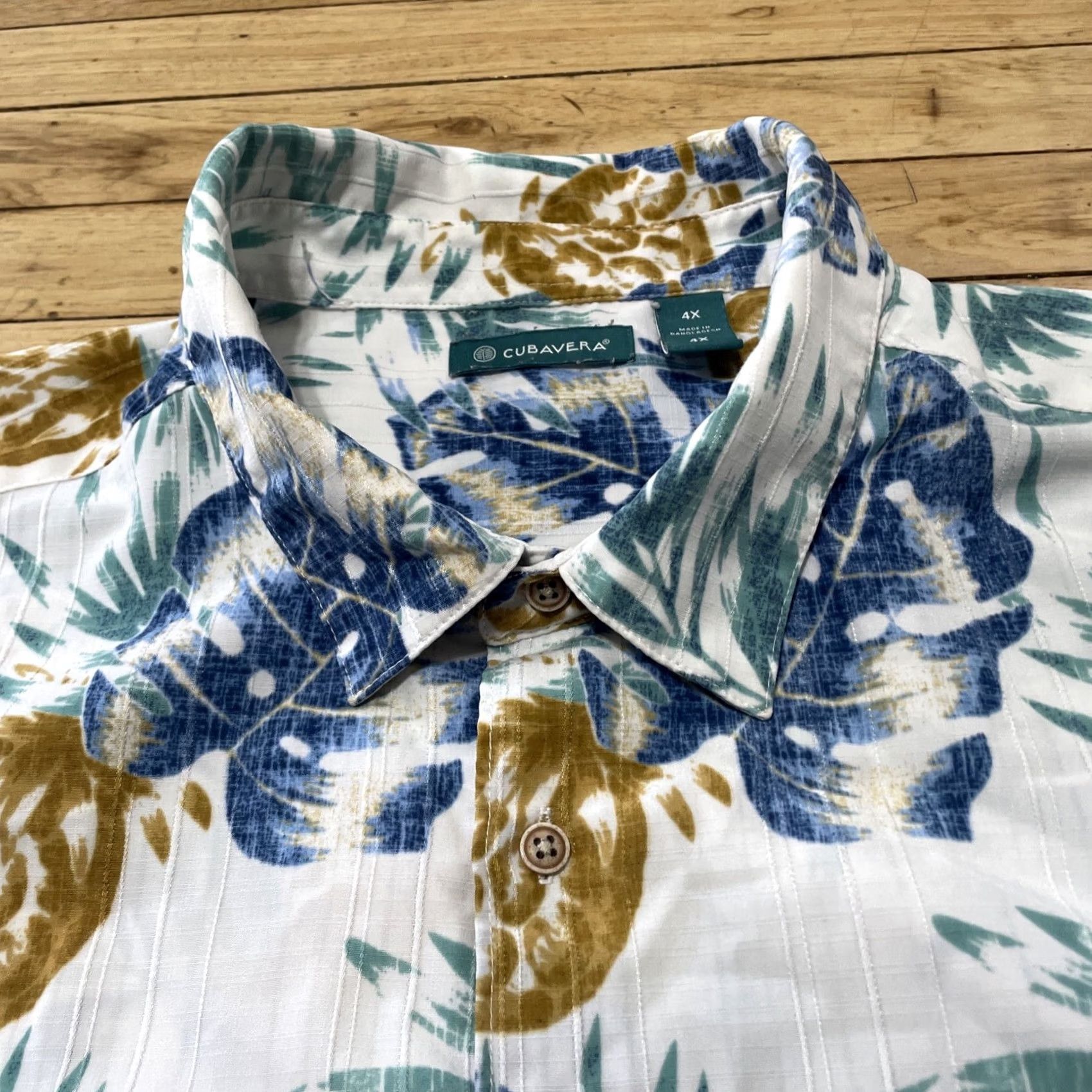 Cubavera VINTAGE Cubavera Shirt Men 4X Floral Hawaiian Aloha Button-Up Preppy Blue Cream XXXXL Shirt Mens Regular Short Sleeve Button-Up Casual Size US XXL / EU 58 / 5 - 4 Thumbnail