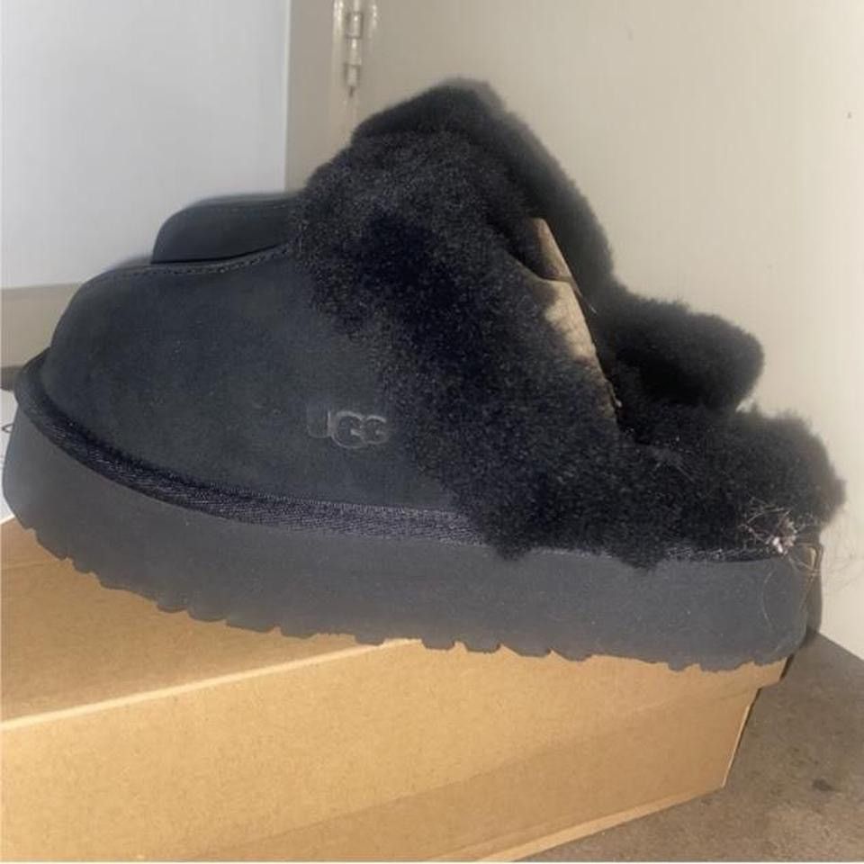 Ugg Ugg Disquette Black Suede Platform Slide Sandals Size US 6 / IT 36 - 2 Thumbnail