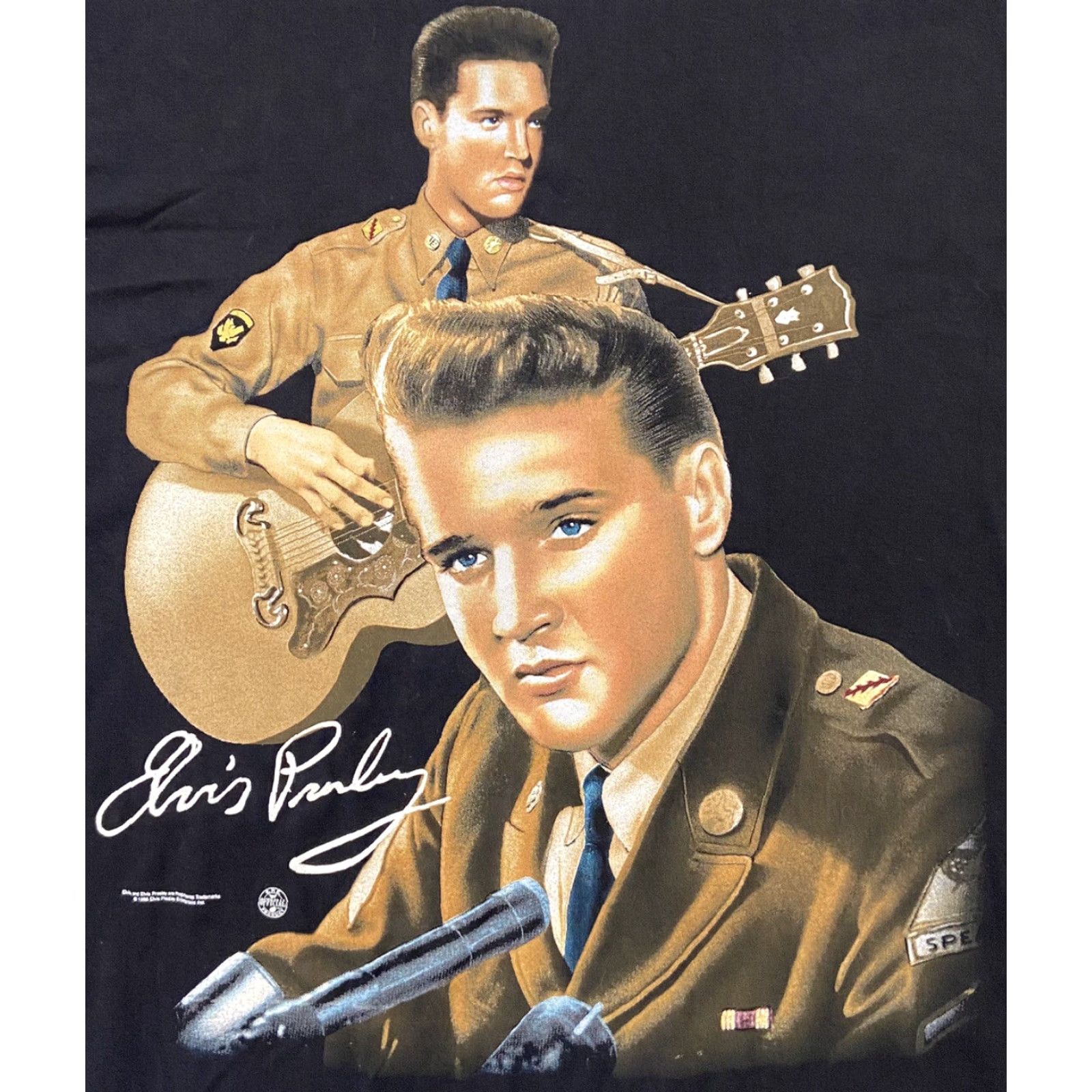 Vintage VINTAGE Elvis Presley T-Shirt Soldier Adult XL Black Rock Tee Mens XL 90s Band Military Theme Mens XL Size US XL / EU 56 / 4 - 4 Thumbnail