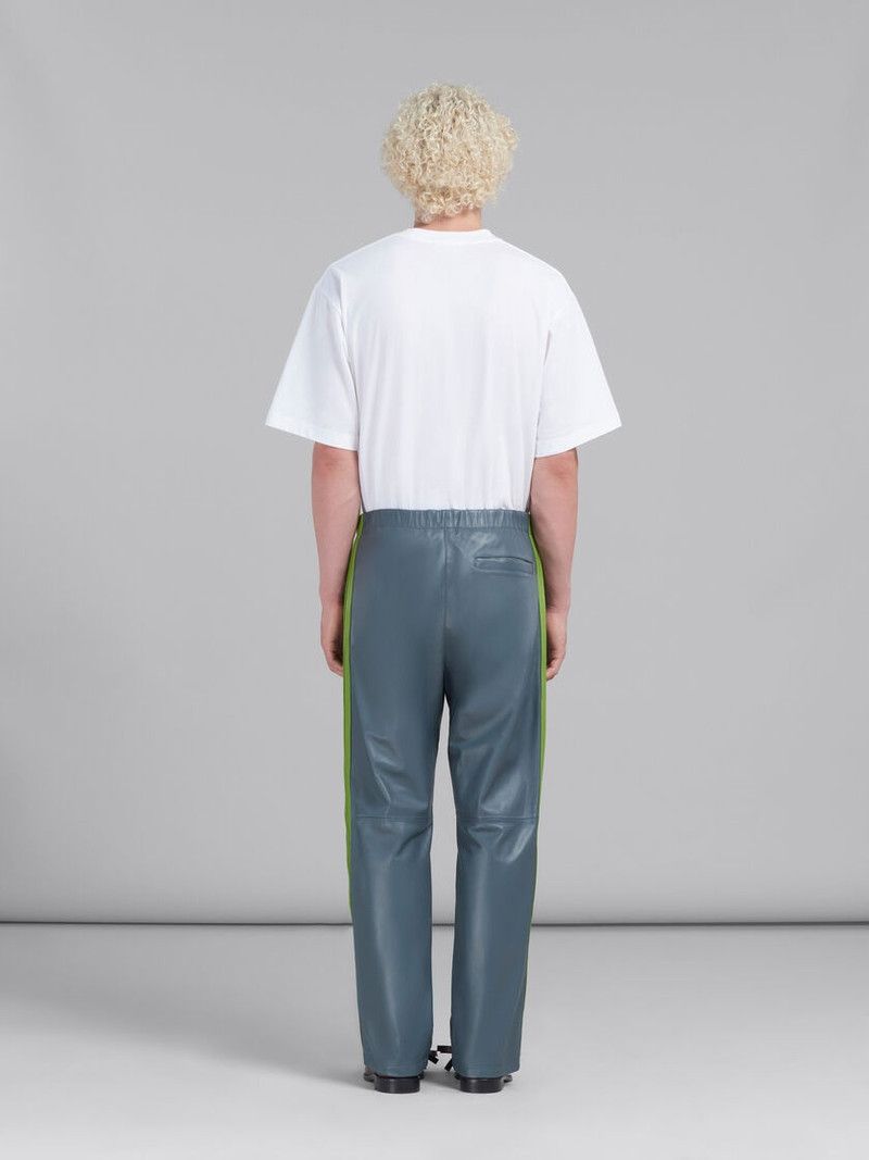 Marni o1w1db11125 Teal Nappa Leather Track Pant in Blue Size US 32 / EU 48 - 3 Thumbnail