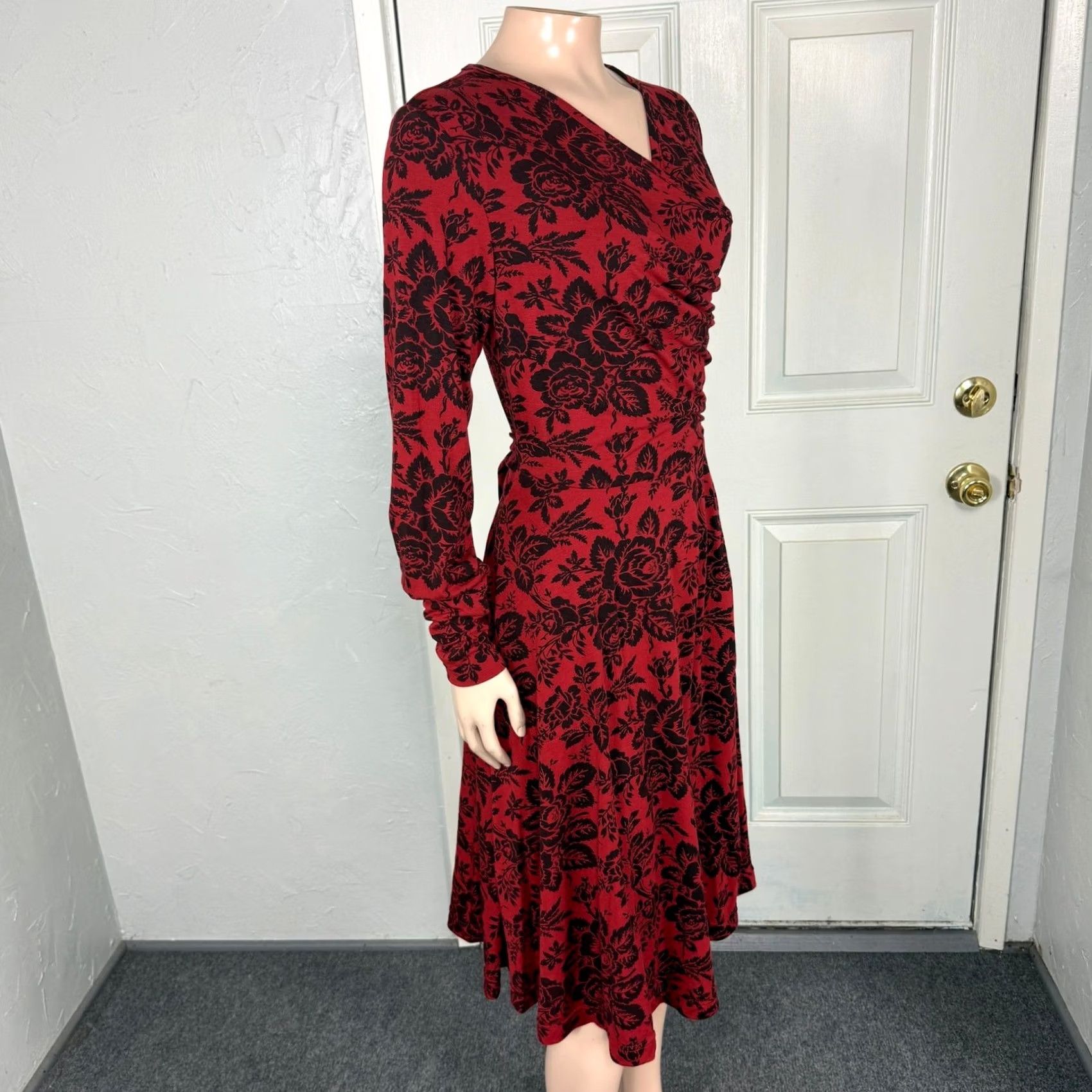 Vintage Effie'S Heart Dress Womens S Red Women Pockets Floral long sleeve tie Polyester Rayon S30 Size S / US 4 / IT 40 - 6 Thumbnail