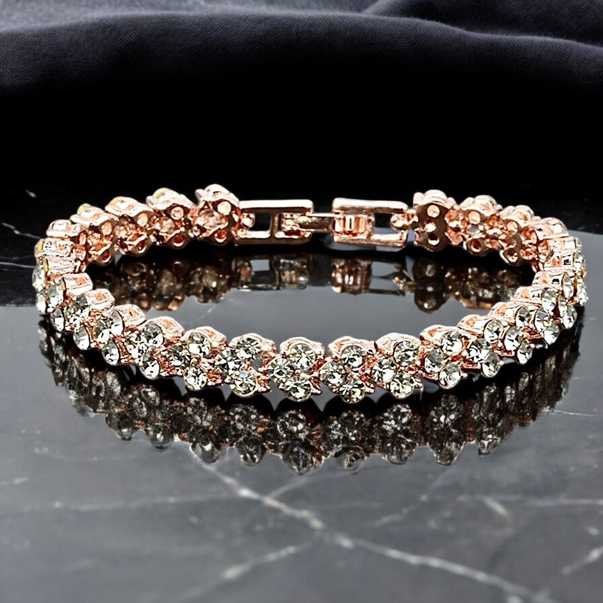 Other Rose Gold Plated Cubic Zirconia Stones Tennis Bracelet Size ONE SIZE - 1 Thumbnail