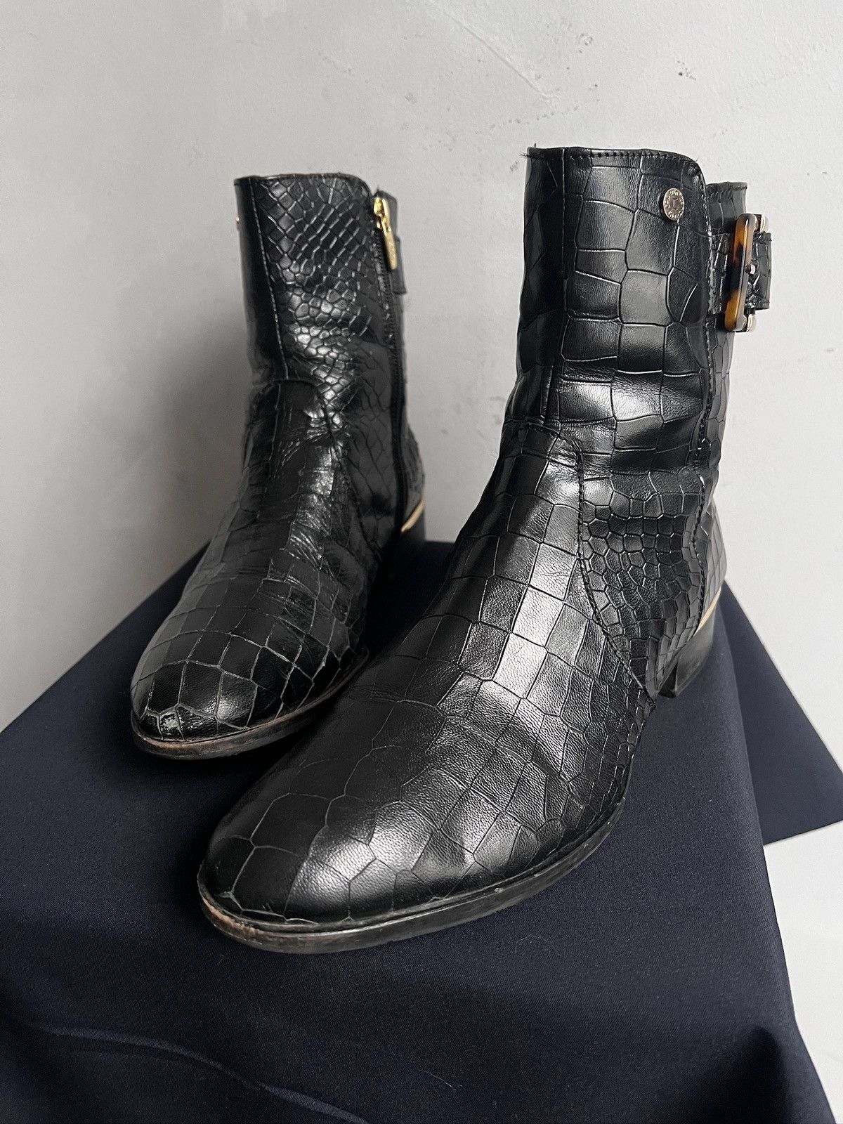 14th Addiction Crocodile pattern gothic avant garde leather ankle boots Size US 8 / EU 41 - 7 Thumbnail