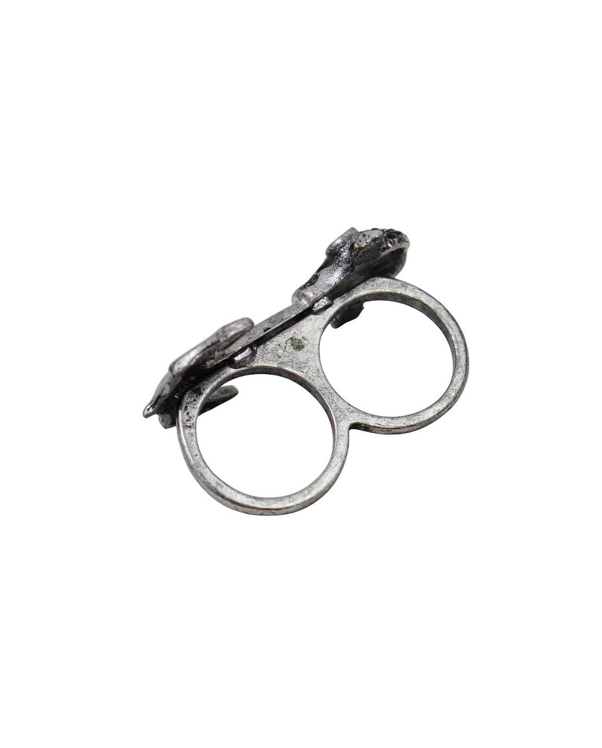 Vintage SKULL & ANCHOR DOUBLE FINGER METAL RING Size ONE SIZE - 6 Thumbnail