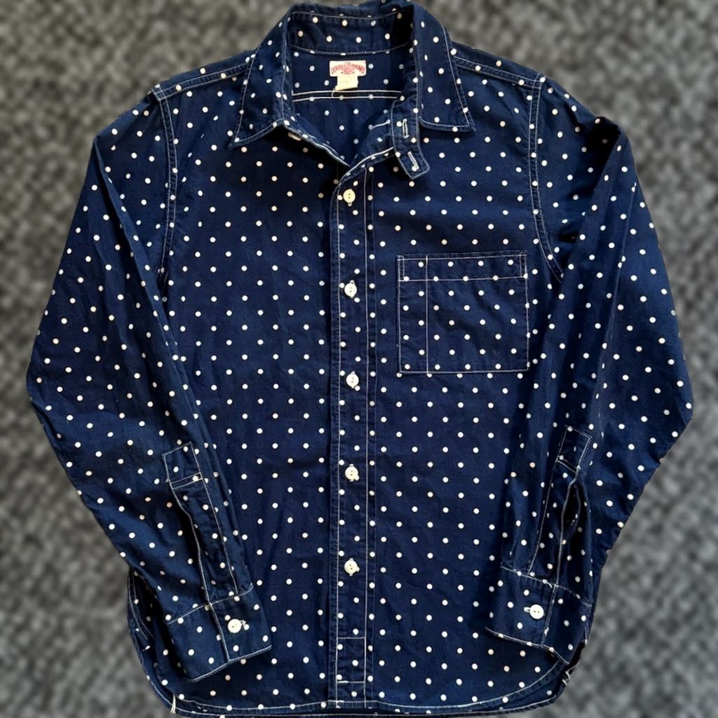 Vintage The Real McCoy’s Double Diamond Chin Strap Stifel Dot Pattern Work Shirt Size 14 Blue Cotton Polka Dot Long Sleeve Button-Up 20s 30s Mens Size US S / EU 44-46 / 1 - 1 Thumbnail