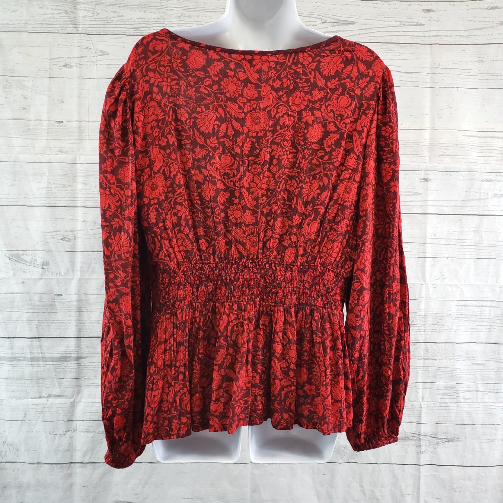 Vintage Knox Rose Womens Top XL Red Floral Long Sleeve V-Neck Rayon Blouse Size XL / US 12-14 / IT 48-50 - 4 Thumbnail