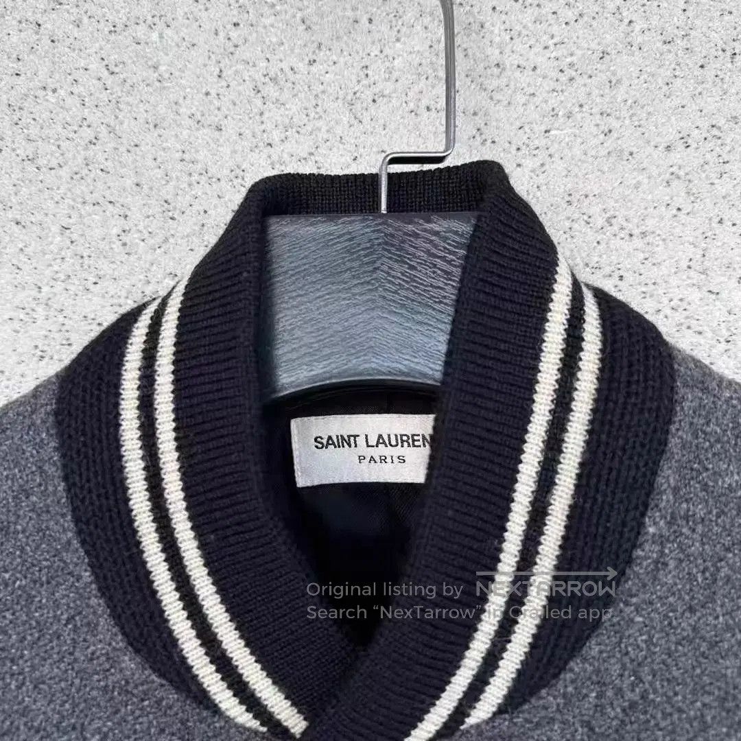Saint Laurent Paris Gray Varsity Bomber Jacket with White Accents - S. Size US S / EU 44-46 / 1 - 2 Thumbnail