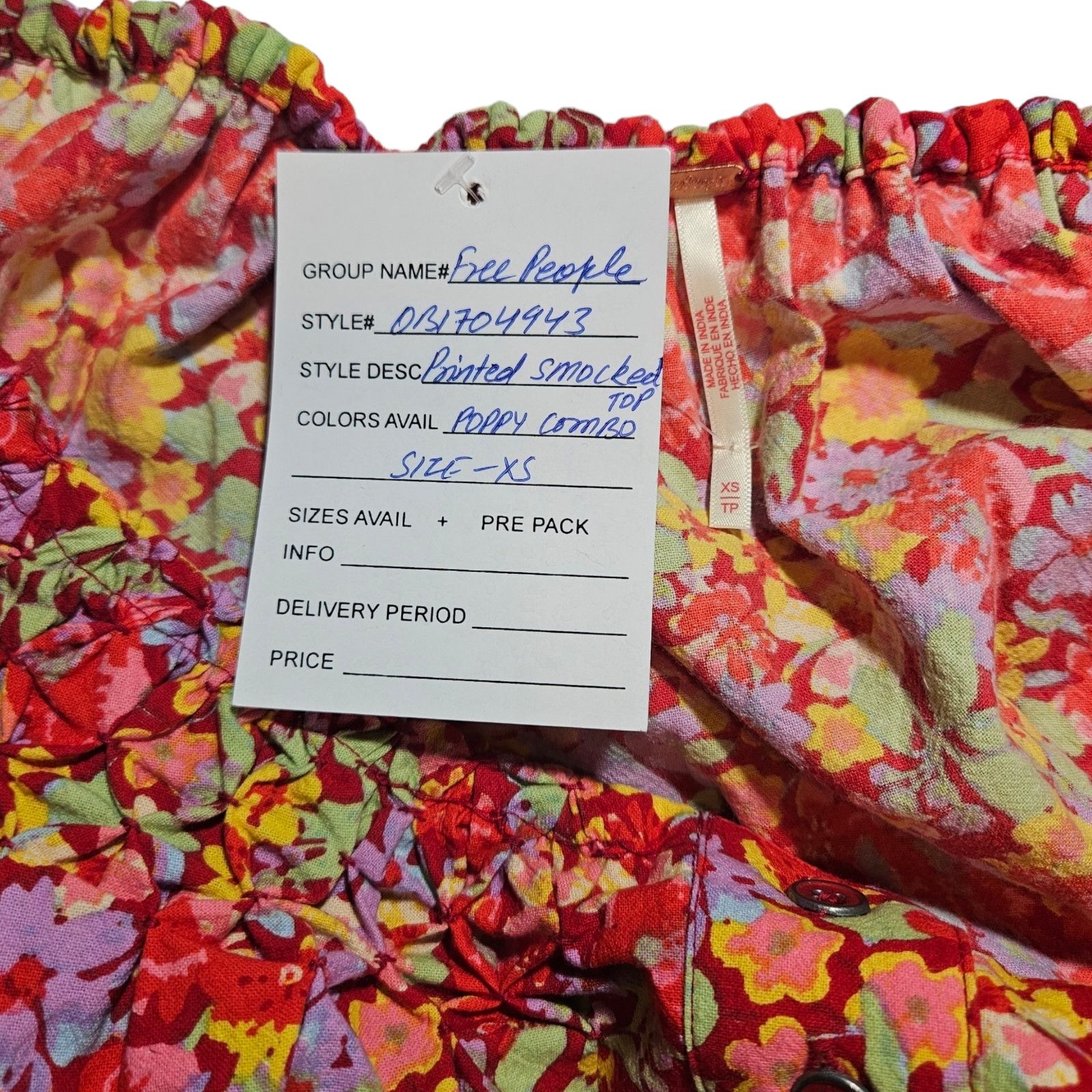 Free People NWT Free People James Smock Crop Top Sz. XS [0-2] Poppy Size XS / US 0-2 / IT 36-38 - 6 Thumbnail