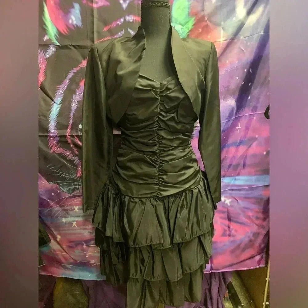 Designer VAMP Black Ruffled Dress with Bolero Jacket - Size 5 Size M / US 6-8 / IT 42-44 - 1 Thumbnail