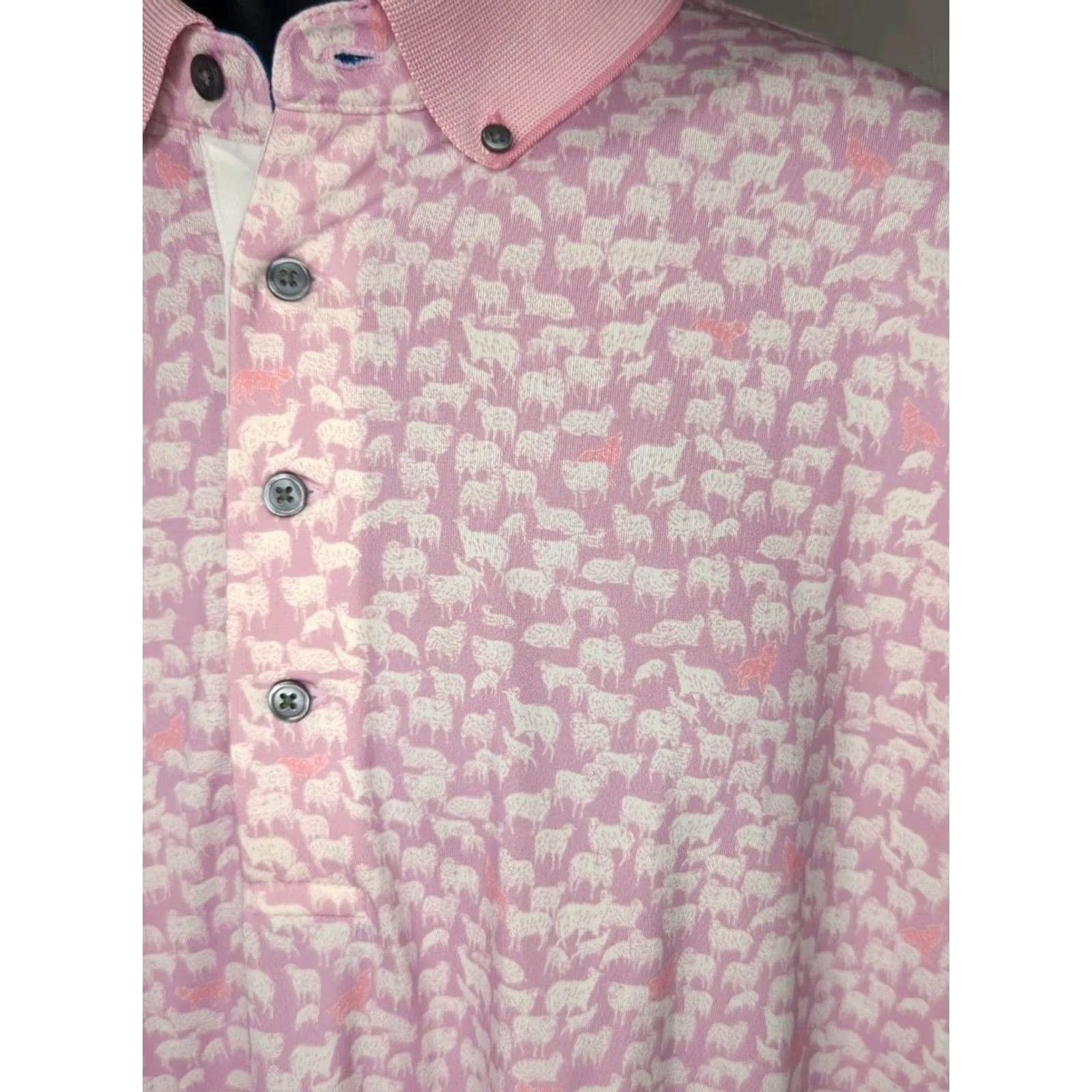 Vintage Greyson Band of Sheep Polo Shirt Stretch Mauve Pink XL Wolf Howling Men's Golf Size US XL / EU 56 / 4 - 4 Thumbnail