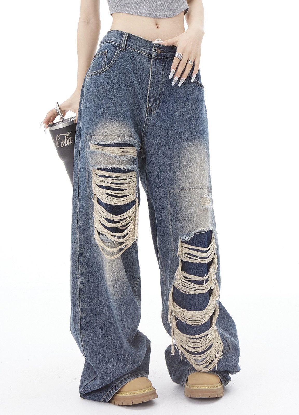 Unisex fashion ripped jeans pants