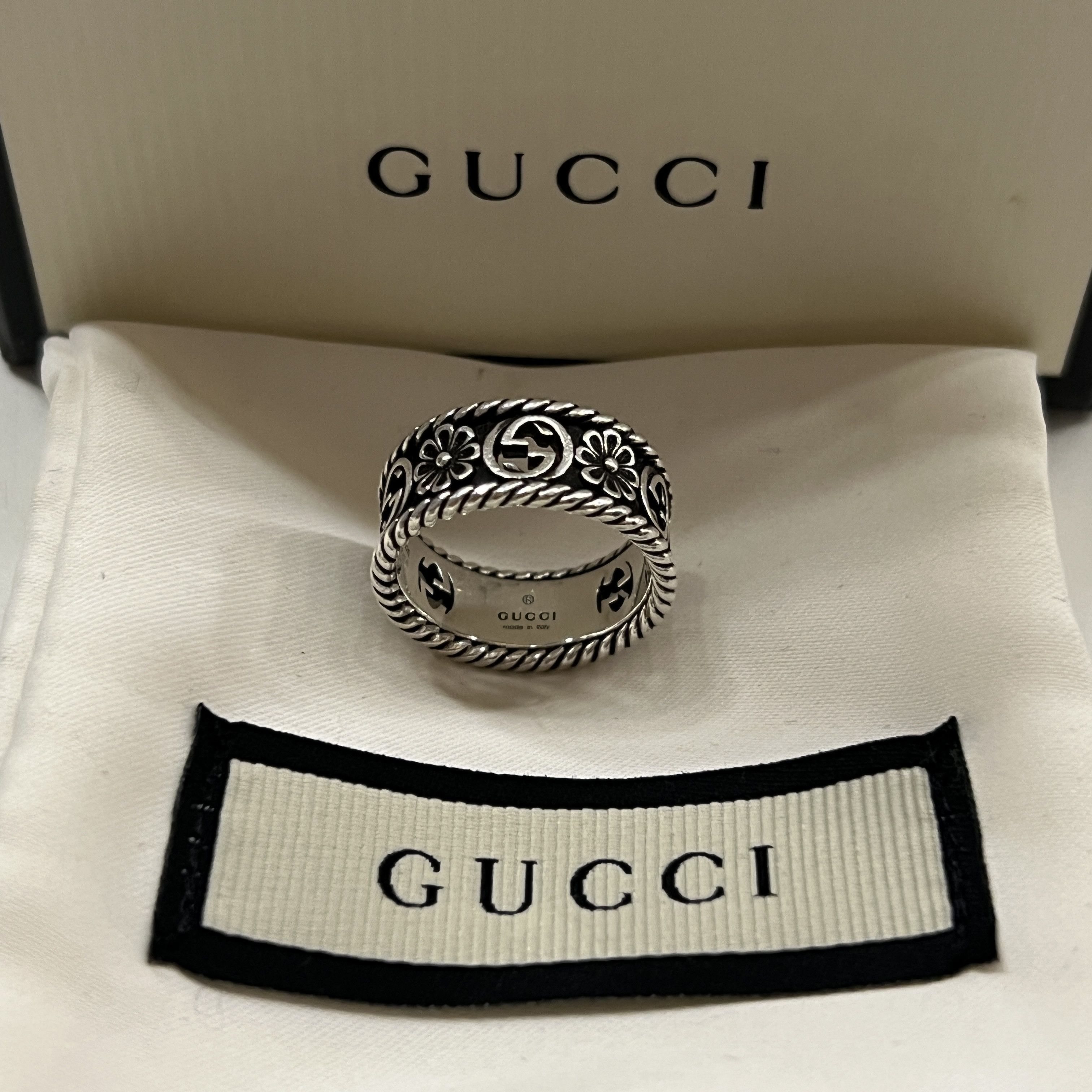 Gucci Gucci Sterling Silver Interlocking G Flower Band Ring Size 6 Size ONE SIZE - 6 Thumbnail