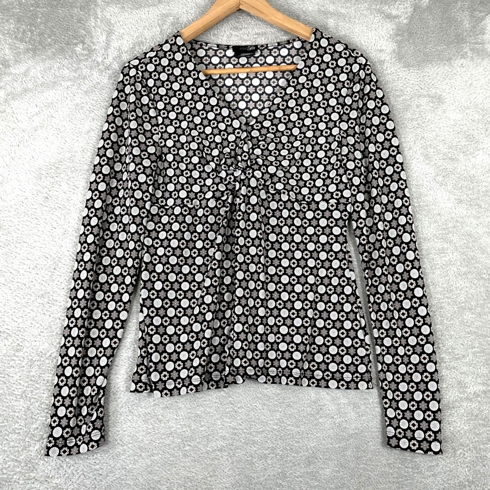 Vintage East 5th Blouse Womens Small Black Geometric Floral Ruched V-Neck Top Y2K Size S / US 4 / IT 40 - 2 Thumbnail