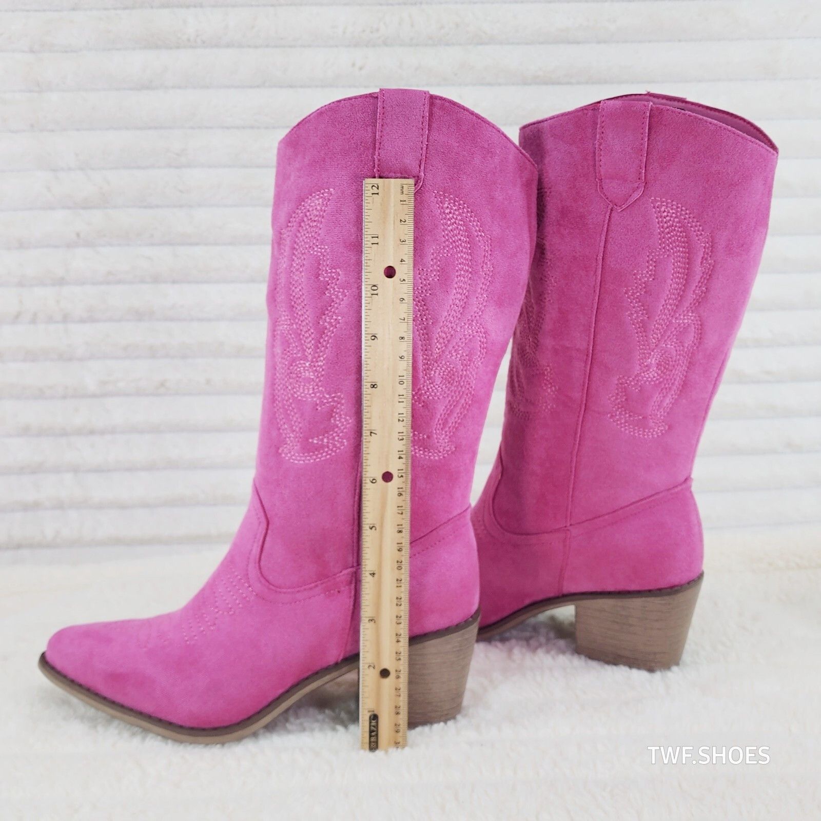 Other Wild Ones Fuchsia Pink Faux Suede Pull On Mid Calf Cowboy Co Size US 8 / IT 38 - 5 Thumbnail