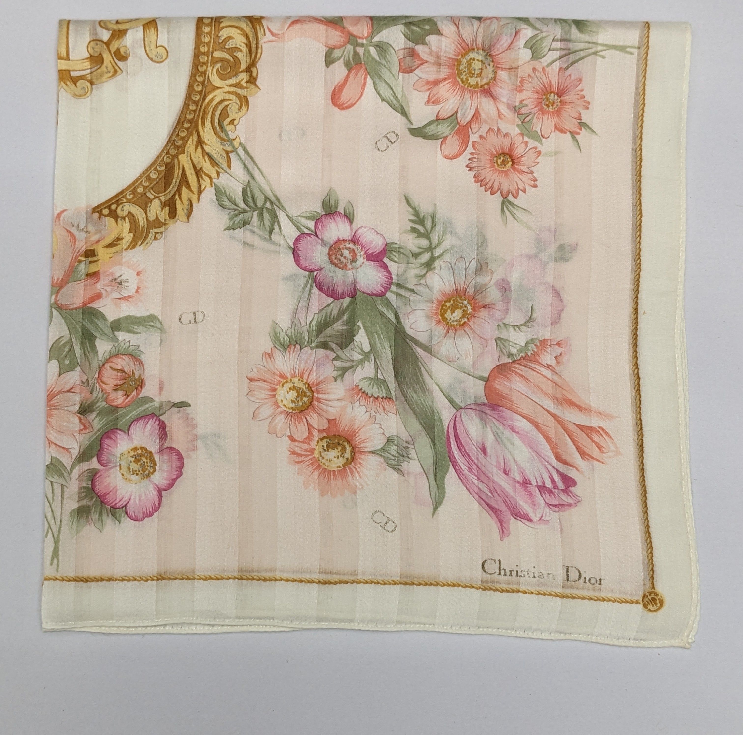 Dior Christian Dior Silk Handkerchief Tulips Floral Baroque Crest Size ONE SIZE - 1 Thumbnail