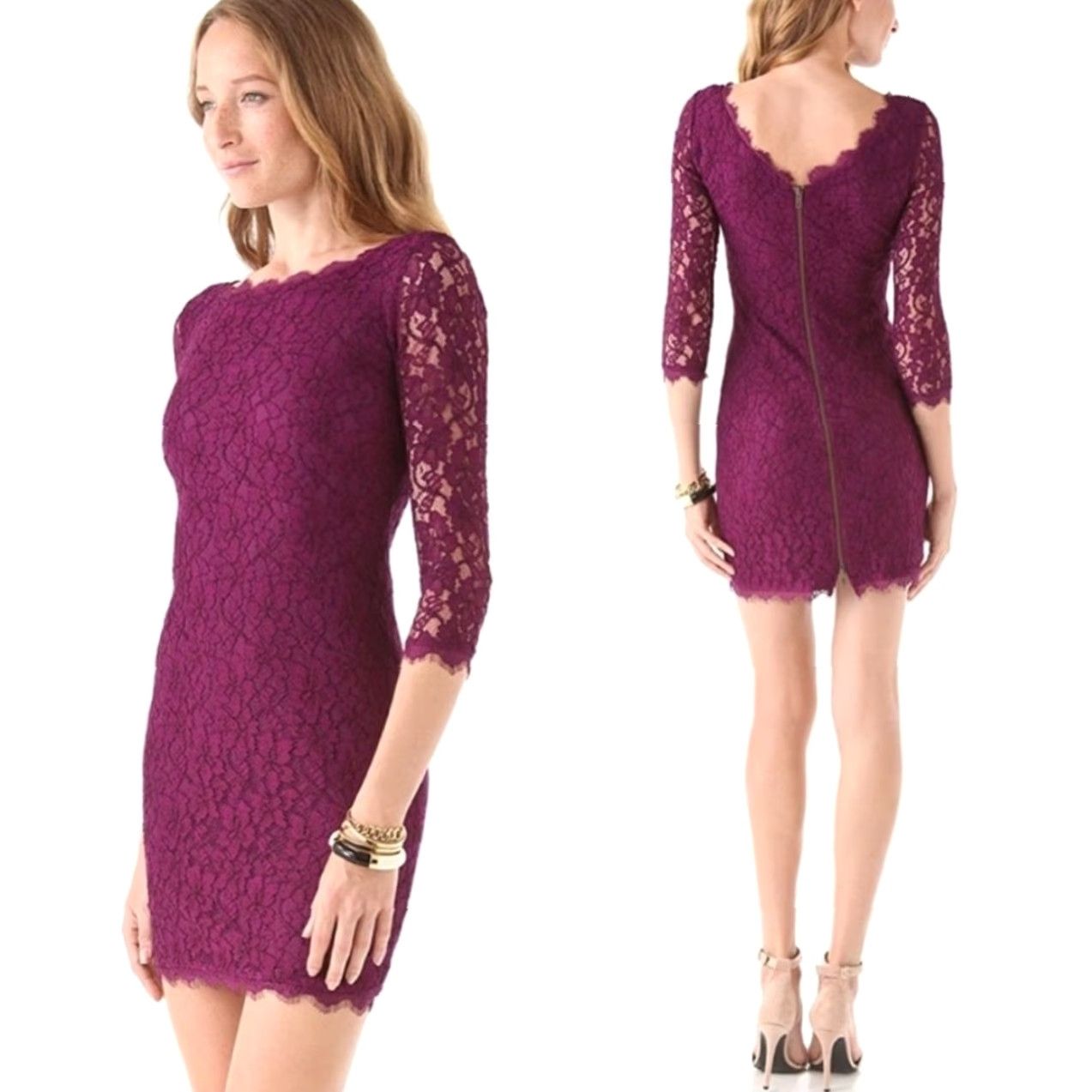 Diane von Furstenberg Diane von Furstenberg Zarita Lace Sheath Dress Beet Size 8 Dress Size M / US 6-8 / IT 42-44 - 2 Thumbnail