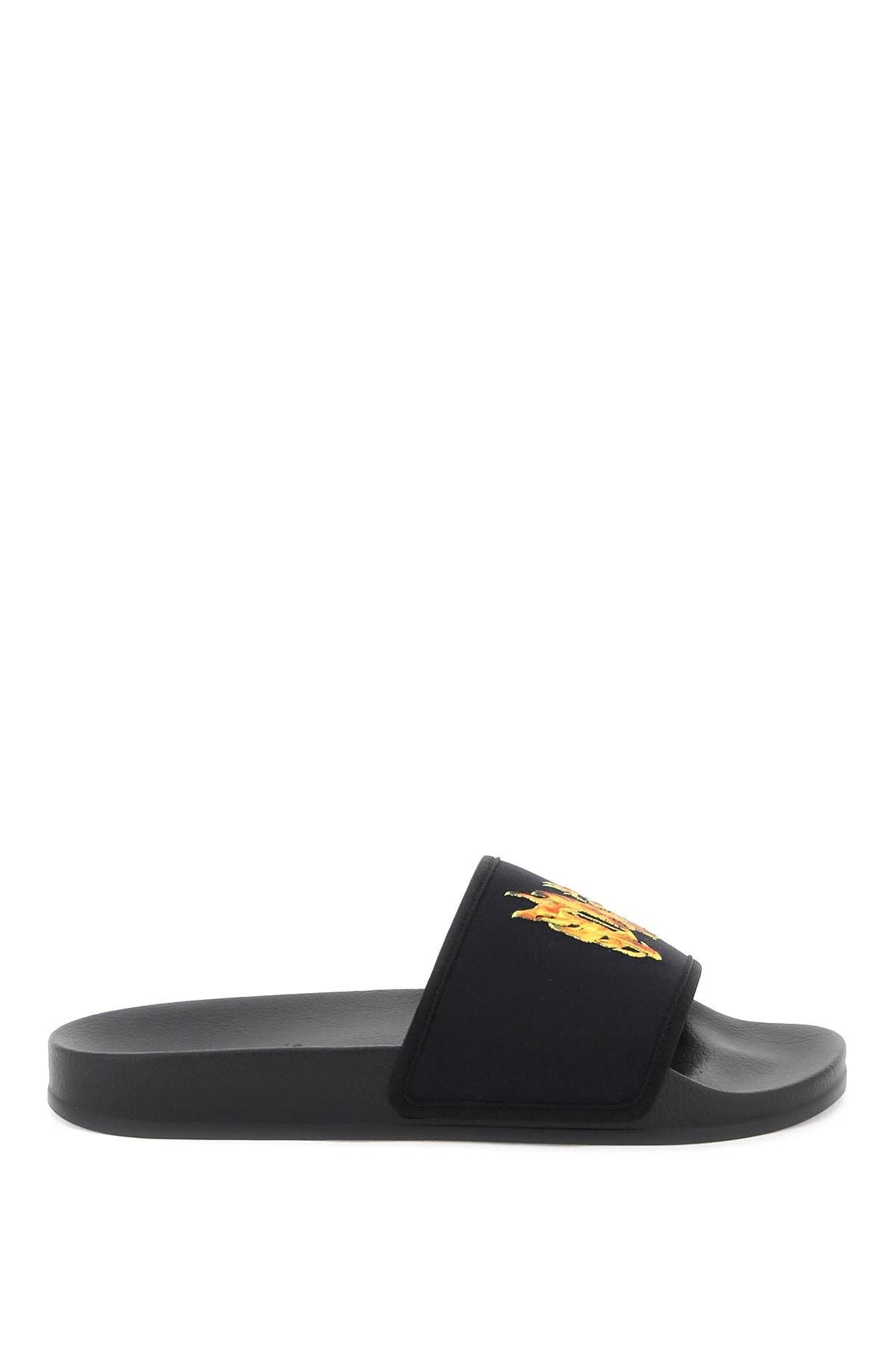image of Palm Angels Burning Monogram Slides in Black Orange, Men's (Size 11)