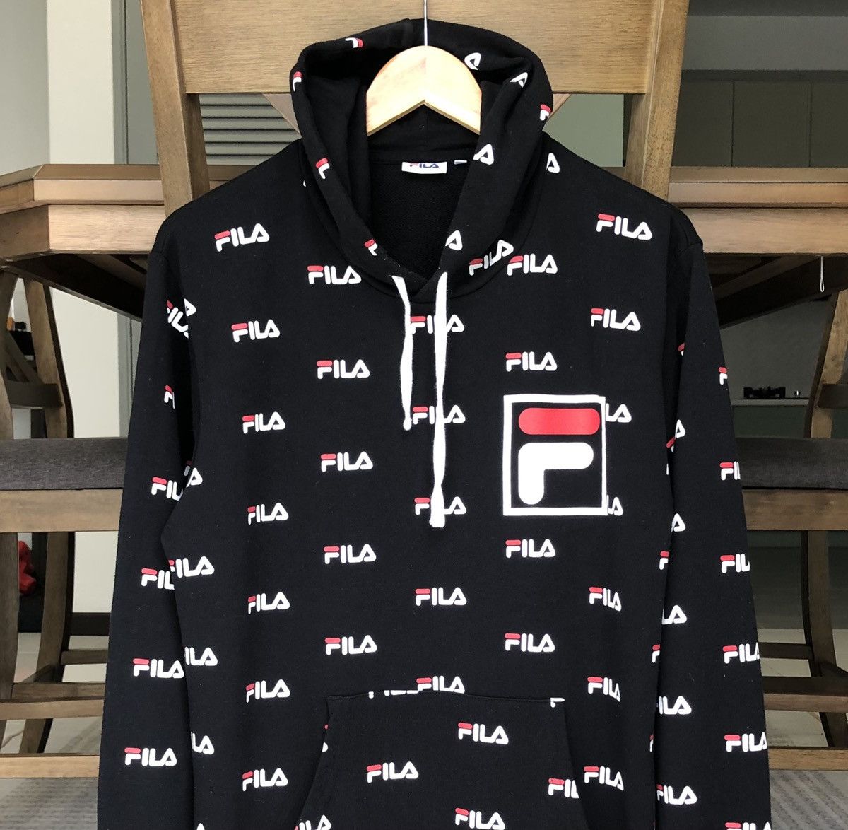 Fila Fila Logo Black All-over Printed Hoodie Sweatshirts Size US M / EU 48-50 / 2 - 2 Thumbnail