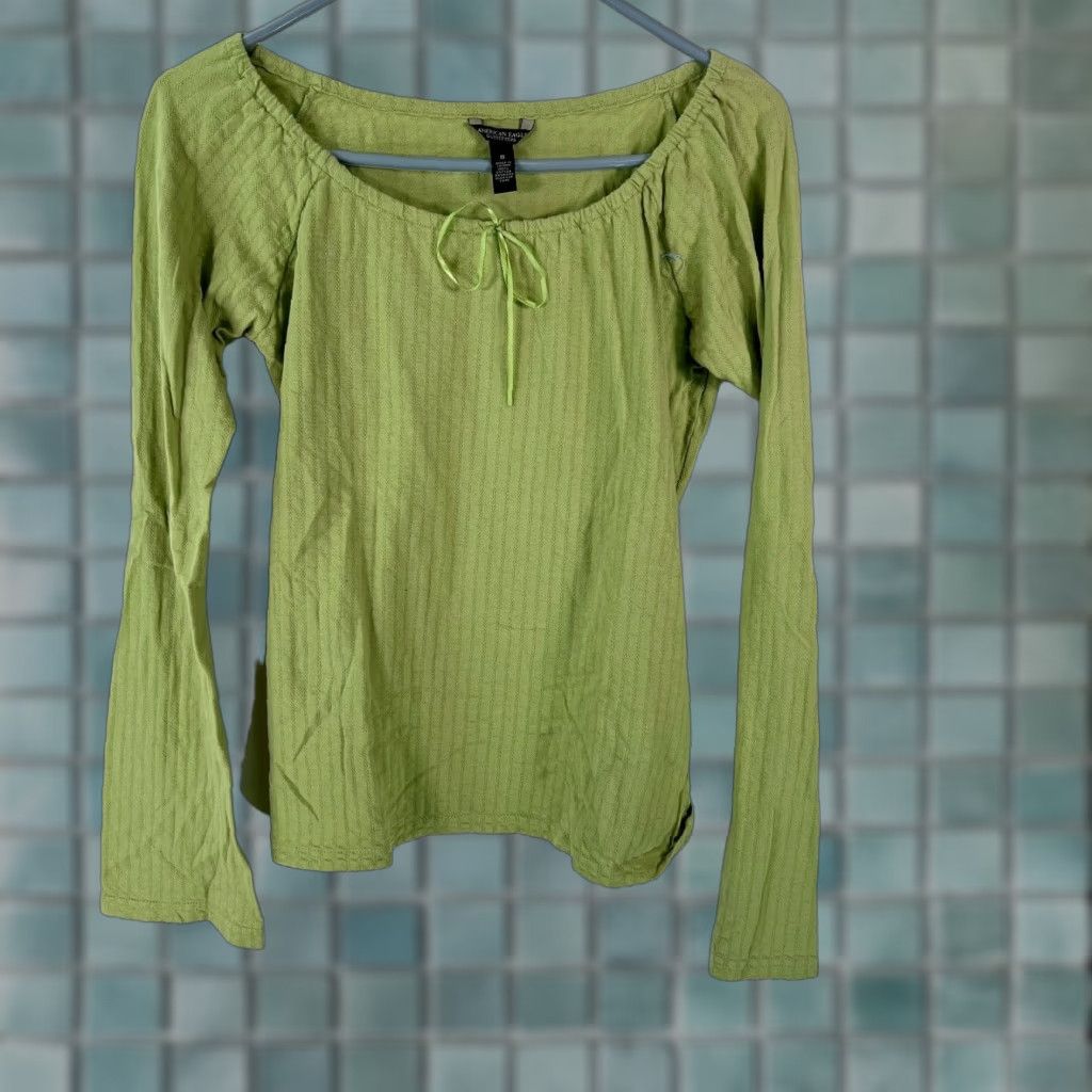American Eagle Outfitters American Eagle Outfitters Women's Green Boat Neck Blouse Top Size Small - Casual Stretch Cotton Long Sleeve Size S / US 4 / IT 40 - 1 Thumbnail