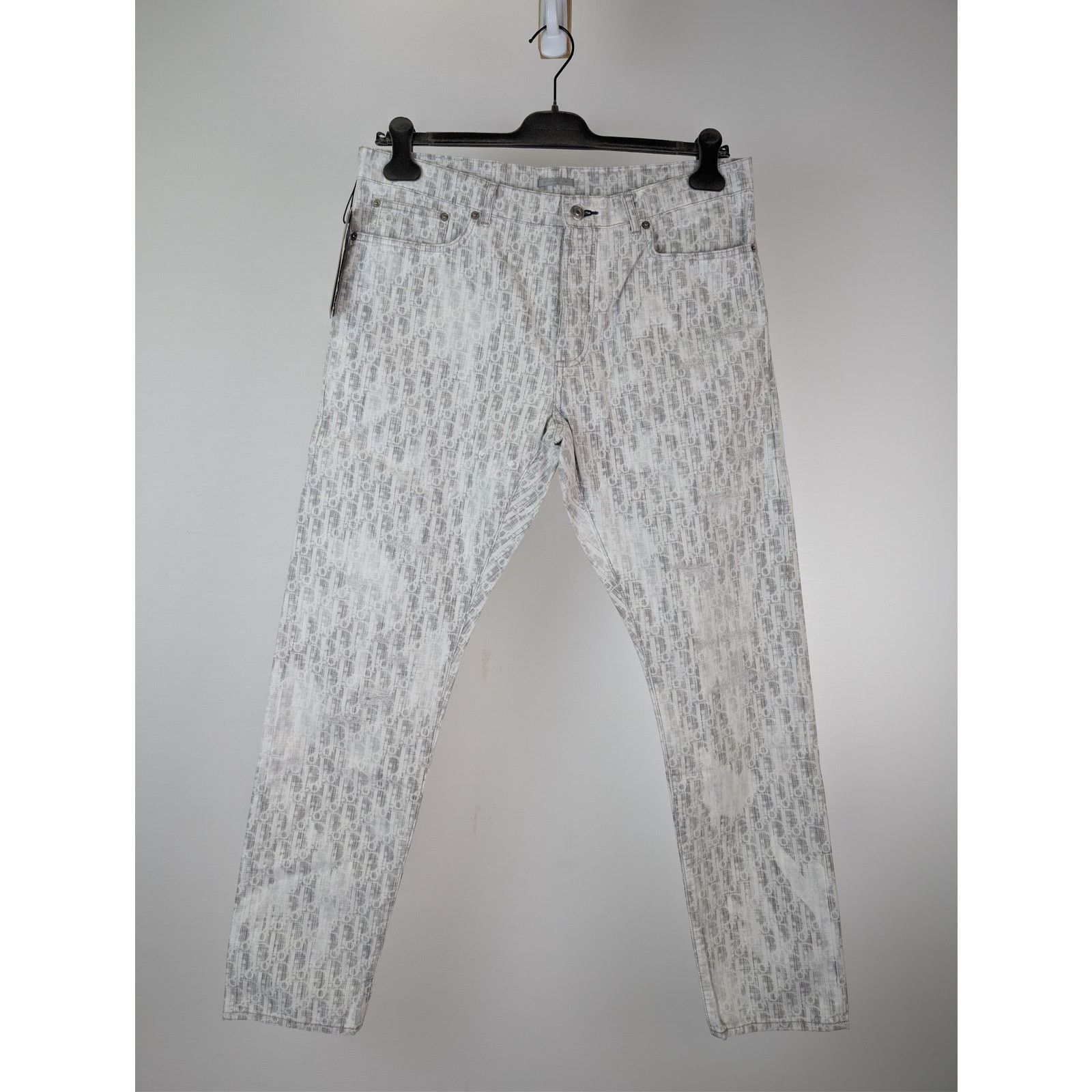 Dior o1rshd1 Straight Oblique Print Cotton Denim Jeans in Blanc Size US 34 / EU 50 - 1 Thumbnail