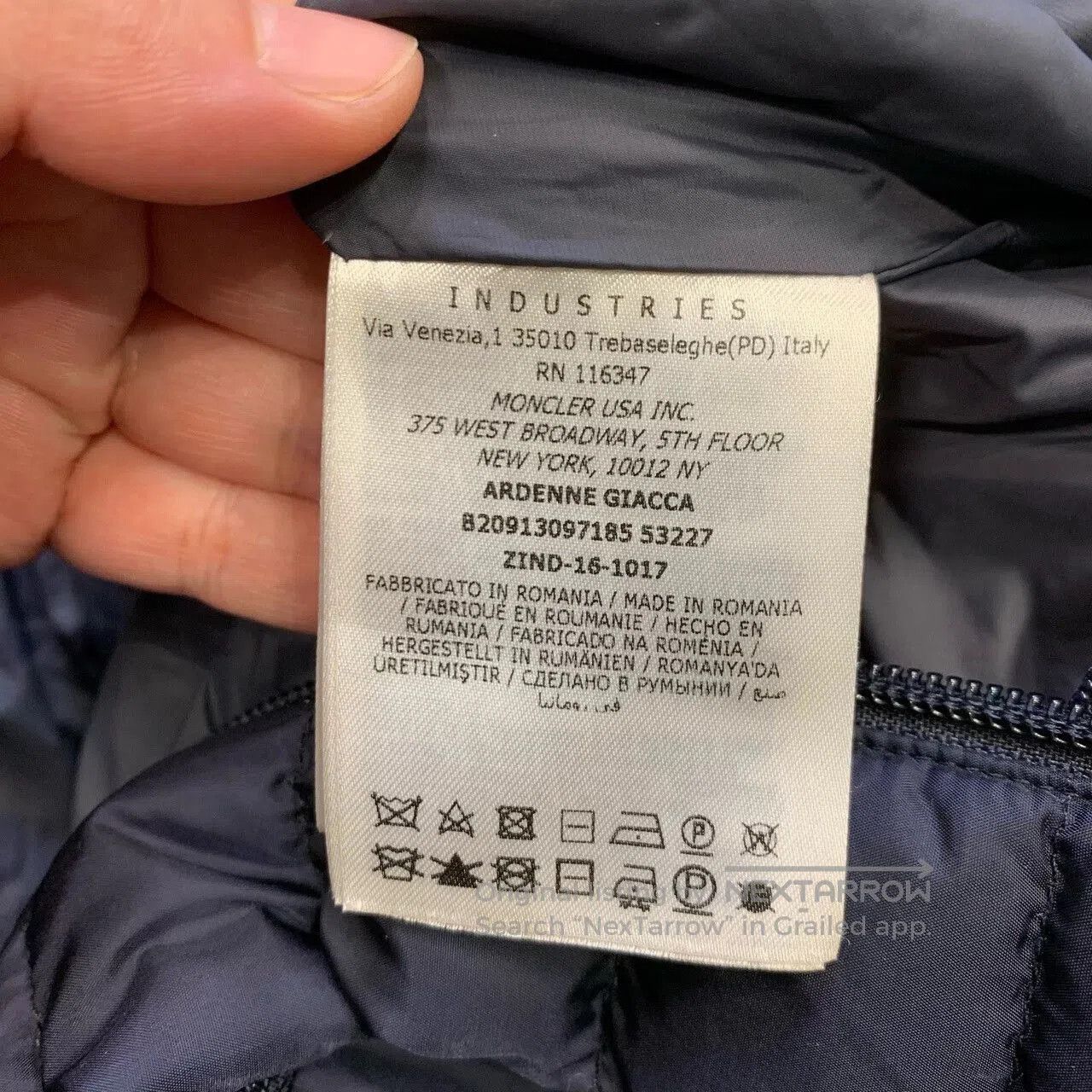 moncler deep blue down jacket with detachable design.