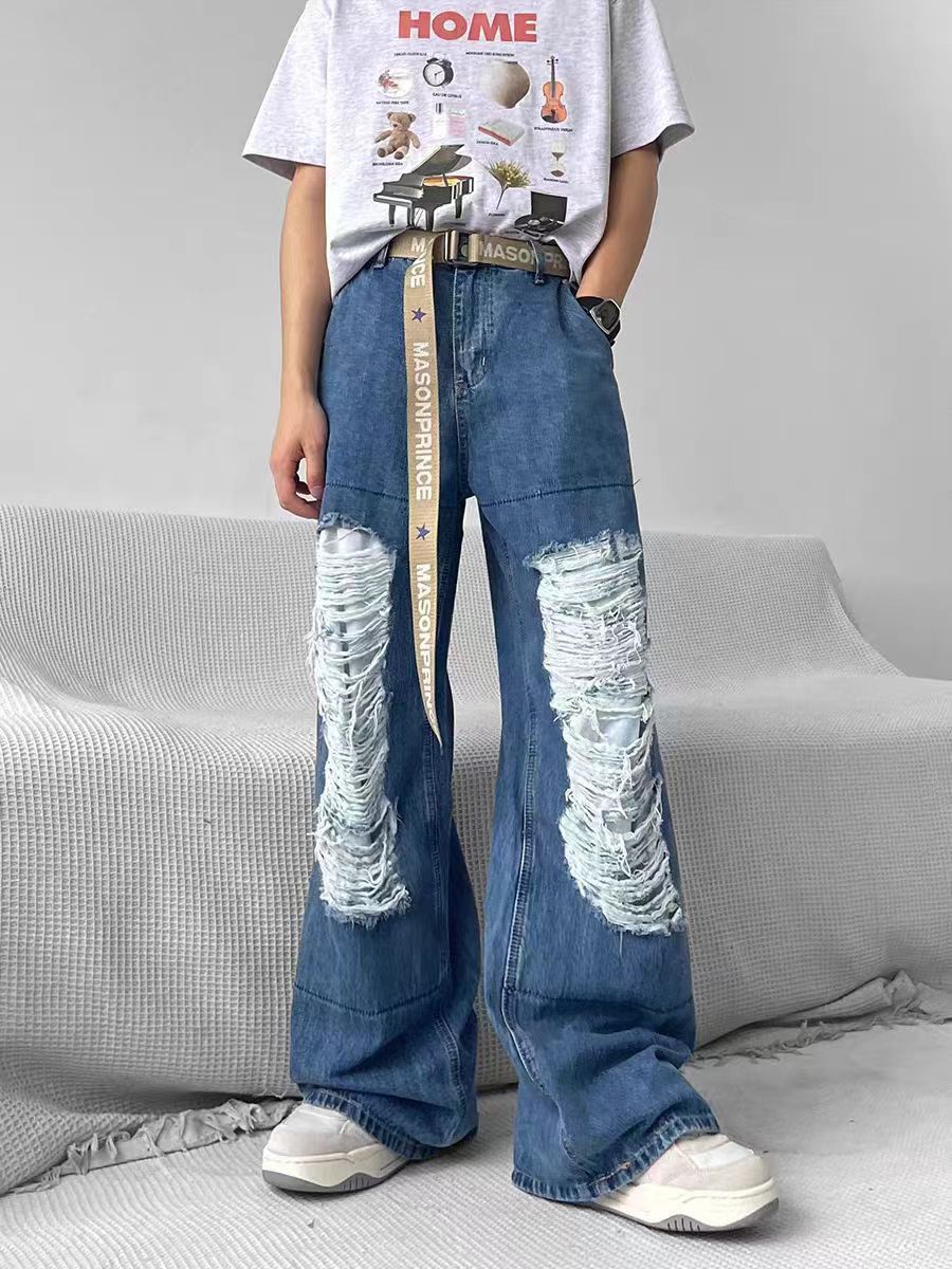 Destroyed style street hip hop baggy jeans