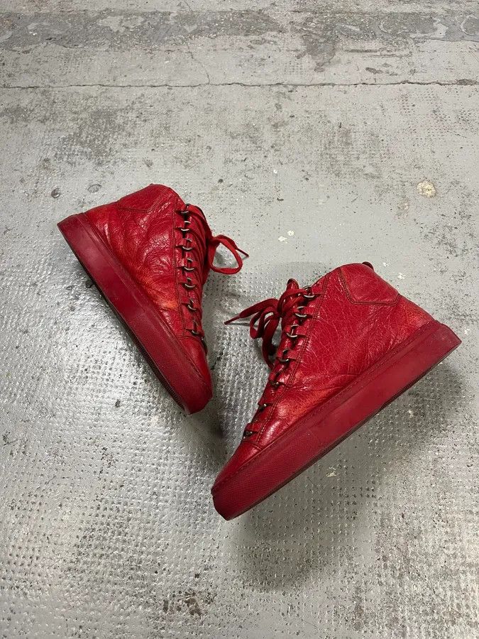 Balenciaga Balenciaga Arena Red Leather High-Top Sneakers Size US 7.5 / EU 40-41 - 3 Thumbnail