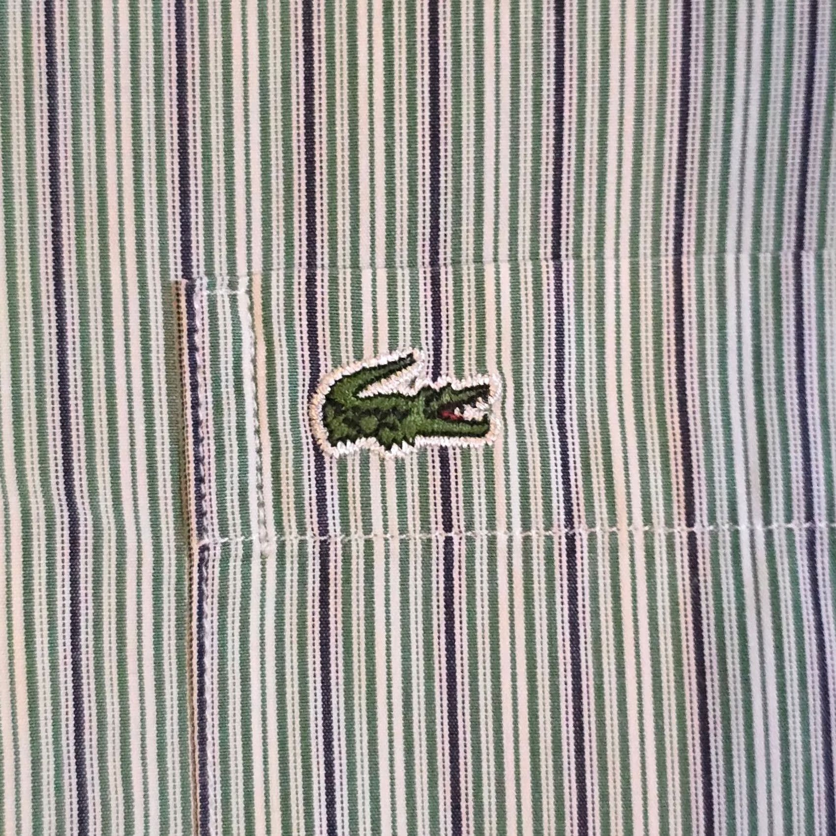 Lacoste Lacoste Shirt Mens 40 Green Striped Button Front Long Sleeve Logo Classic Preppy Colorful Designer World Size US L / EU 52-54 / 3 - 4 Thumbnail