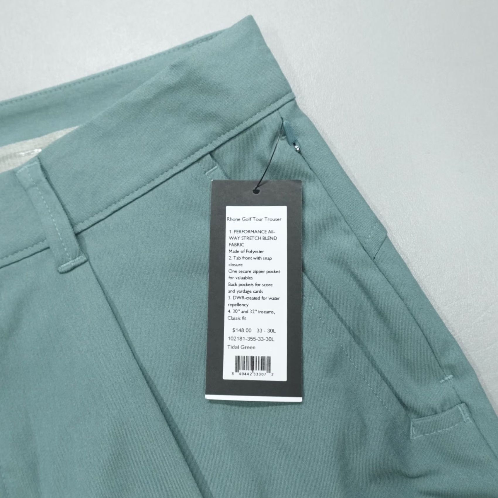 Rhone Rhone Golf Tour Trouser Pants Tidal Green 33x30 Classic Fit Performance Men Pants Chino Stretch Water Resistant Varied Seasons Pocket Logo Size US 33 - 3 Thumbnail