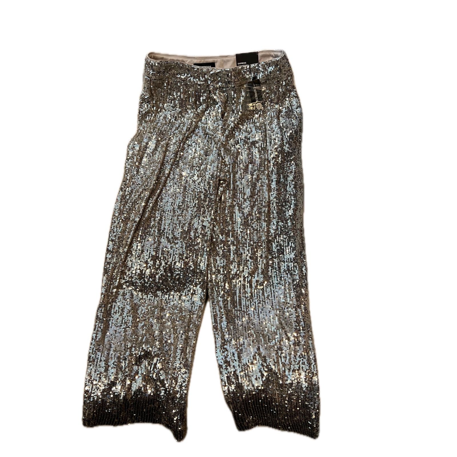 Express Express Silver Sequin High Rise Croppd Wide Leg Pants Wmns S Size 27" / US 4 / IT 40 - 1 Thumbnail
