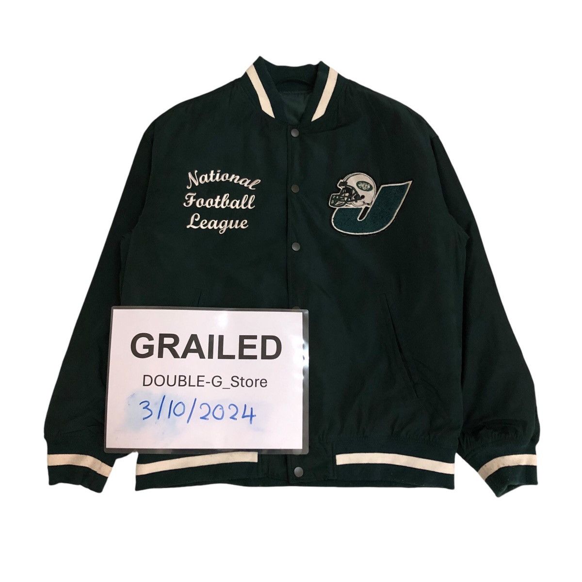 Japanese Brand 📌Vintage Bomber Jacket NFL New York Jets Big Logo Size US L / EU 52-54 / 3 - 1 Thumbnail