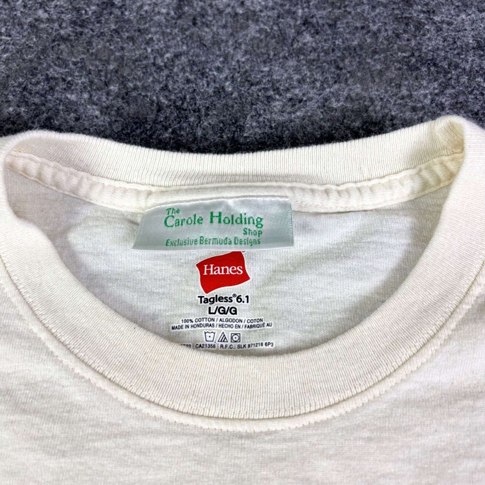 Hanes Hanes Carole Holding Bermuda Map Graphic T-Shirt Mens L Ivory Vintage Style Crew Neck Short Sleeve Size US L / EU 52-54 / 3 - 6 Thumbnail