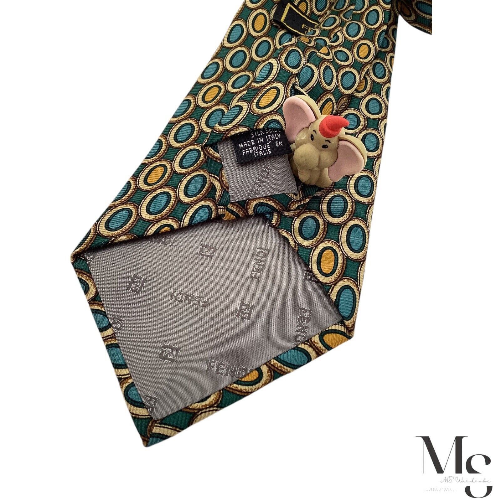 Fendi FENDI FF Green Geometric Silk Tie Made In Italy W:4" EX COND Size ONE SIZE - 5 Thumbnail