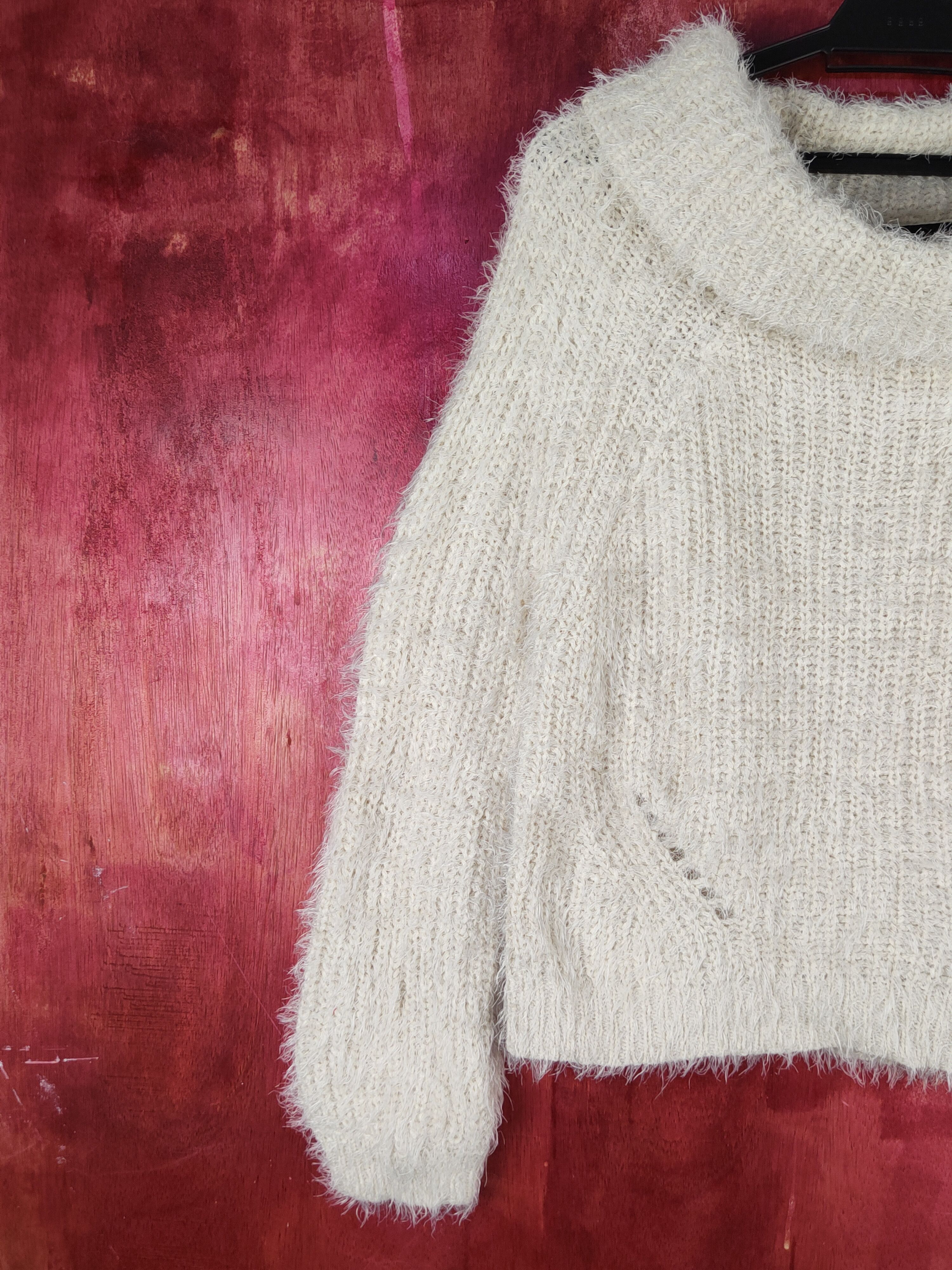 Homespun Knitwear Gorge Cream Shag Shaggy Fur Mohair Knitwear #S2275 Size S / US 4 / IT 40 - 3 Thumbnail