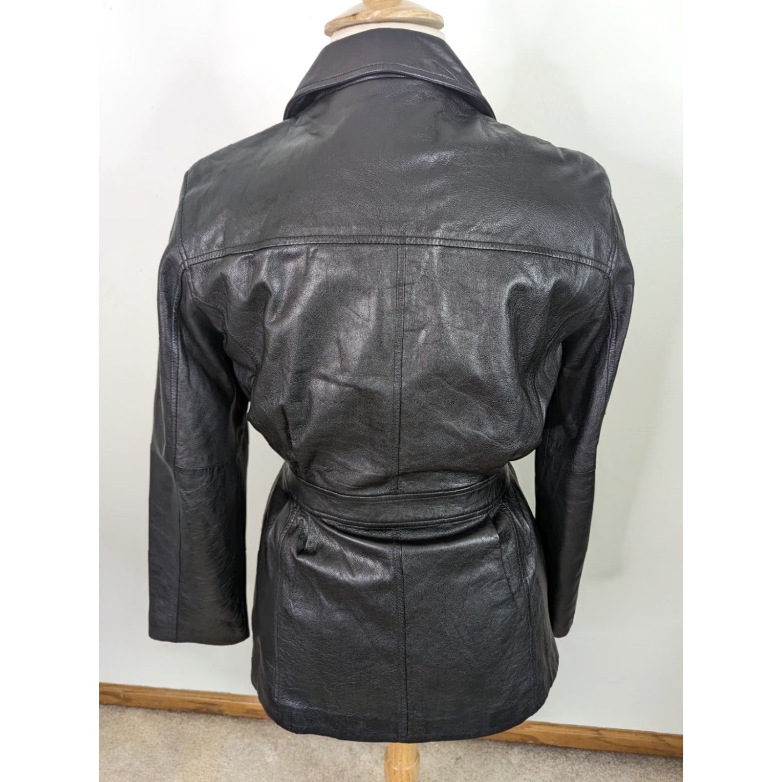 Vintage VINTAGE Leather Belted Tie Waist Moto Jacket Womens L Black 90s 00s Size L / US 10 / IT 46 - 3 Thumbnail