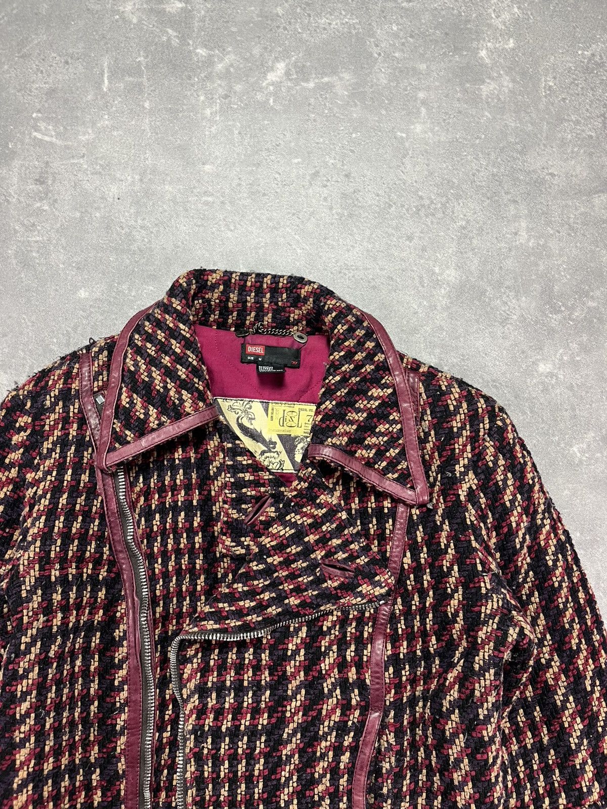Diesel 00s Diesel Tweed Assymetrical Leather Straps Moto Jacket M Size M / US 6-8 / IT 42-44 - 5 Thumbnail