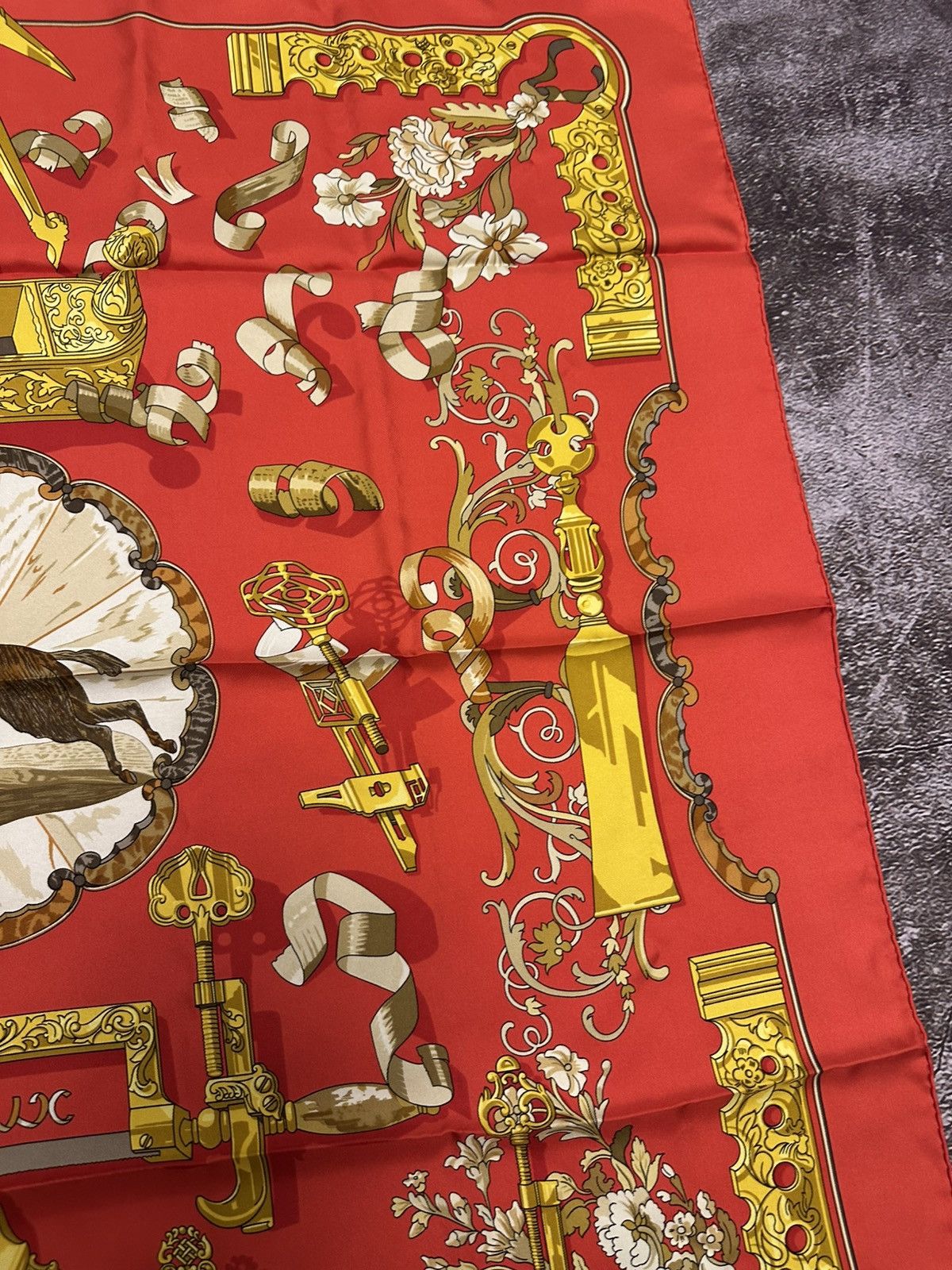 Hermes Hermes Silk Scarf Carre 90 "Copeaux" Red Silk Scarf US M Size ONE SIZE - 5 Thumbnail