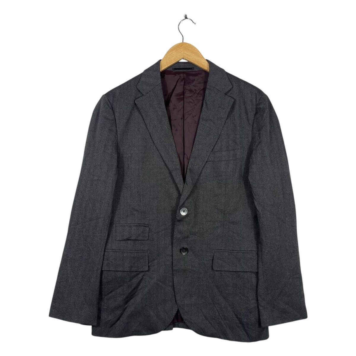 Beams Plus Beams Heart Men’s Herringbone Blazer Jacket Grey 2 Button Size 42R - 1 Thumbnail