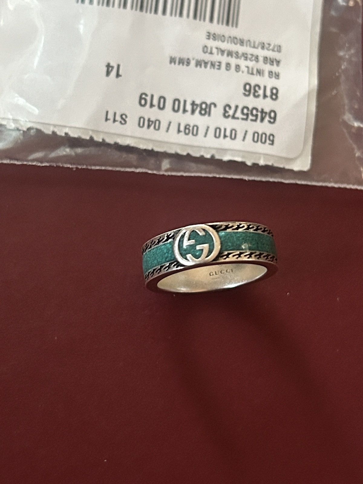 Gucci Gucci GG Sterling Silver Enamel Ring AG 925 Green 645573 Size ONE SIZE - 2 Thumbnail