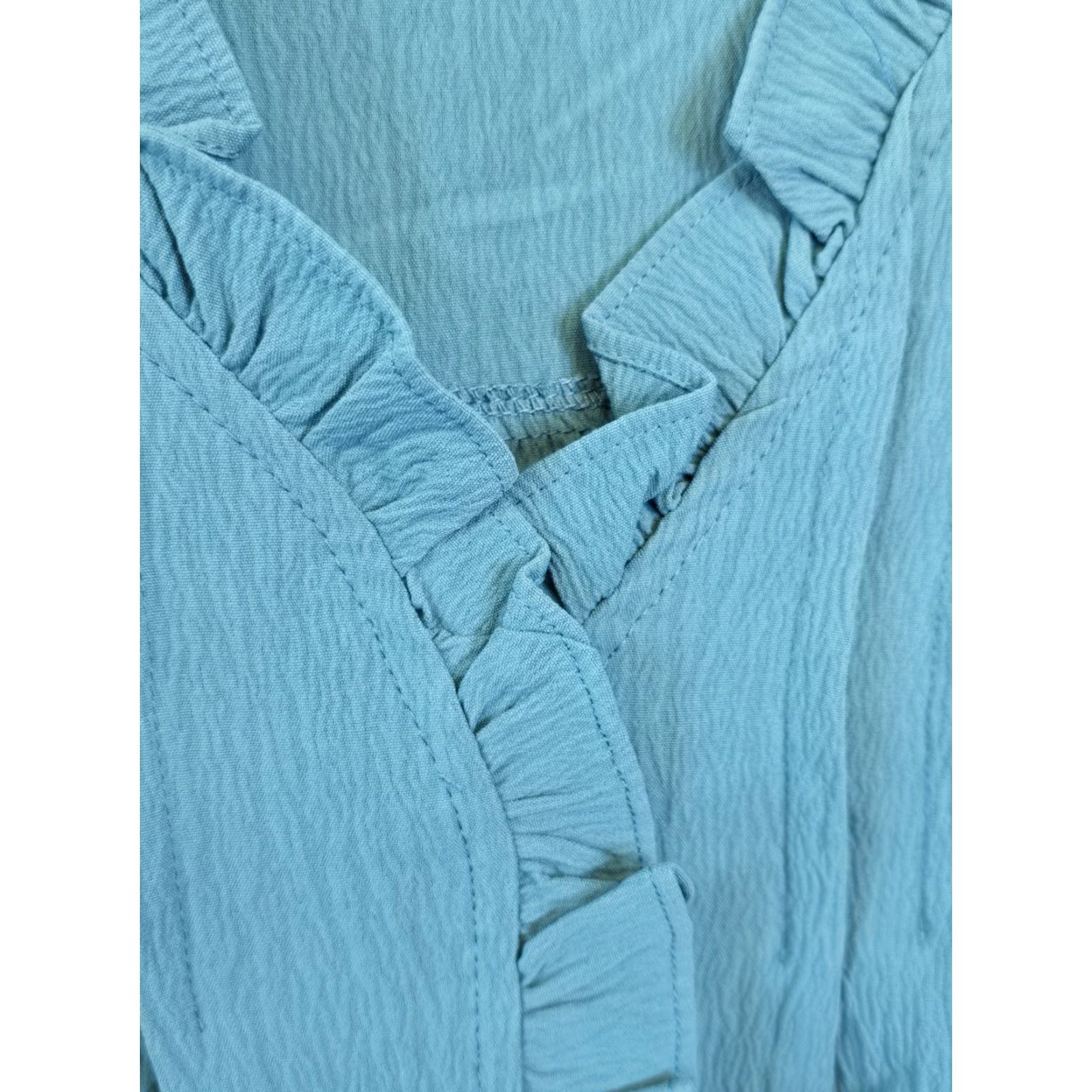 Vintage Womens Casual Short Sleeve Ruffle Mini Dress - Blue - Size M - New Size 32" / US 10 / IT 46 - 5 Thumbnail