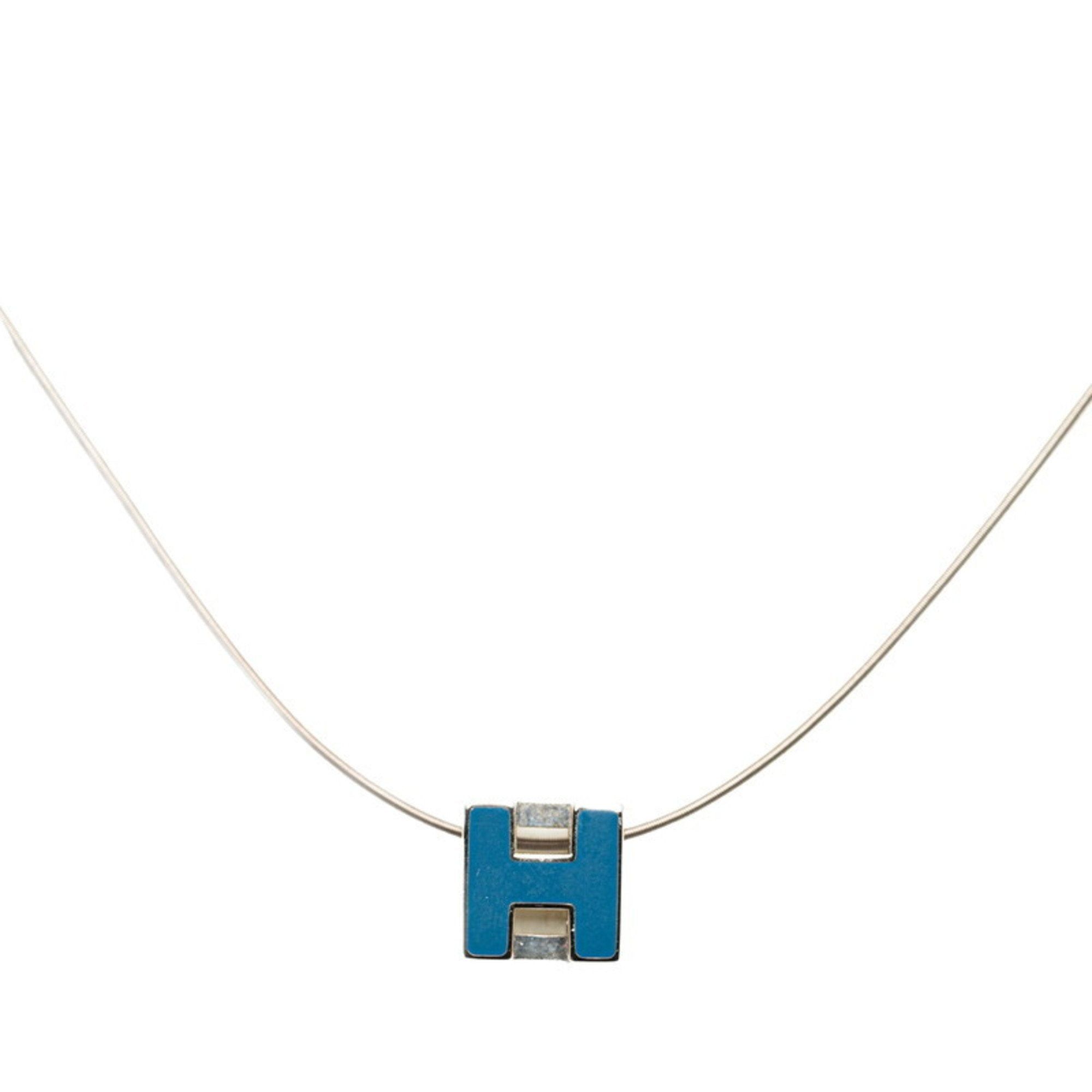 image of Hermes Cage D'ache H Cube Necklace Choker Silver Blue Metal Women's