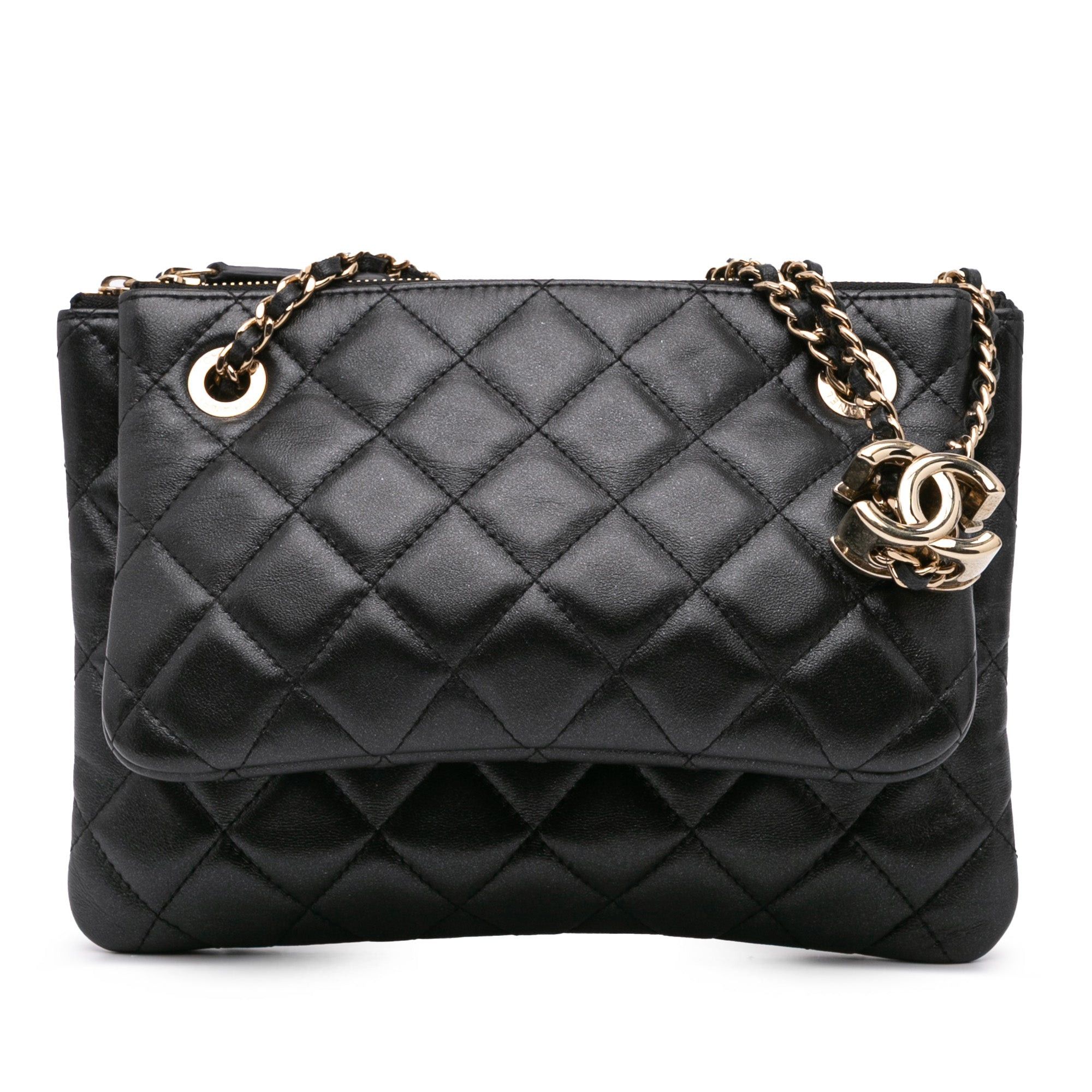 Chanel Chanel Quilted Lambskin Double Case with Chain Black Size ONE SIZE - 1 Thumbnail
