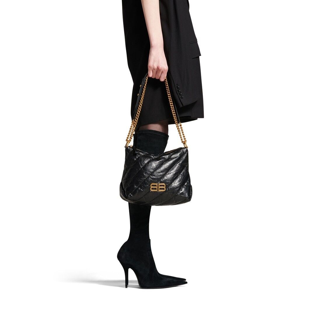 Balenciaga o1s1rm1025 Size: OS / Crush Hobo Bag Small in Black Size ONE SIZE - 4 Thumbnail