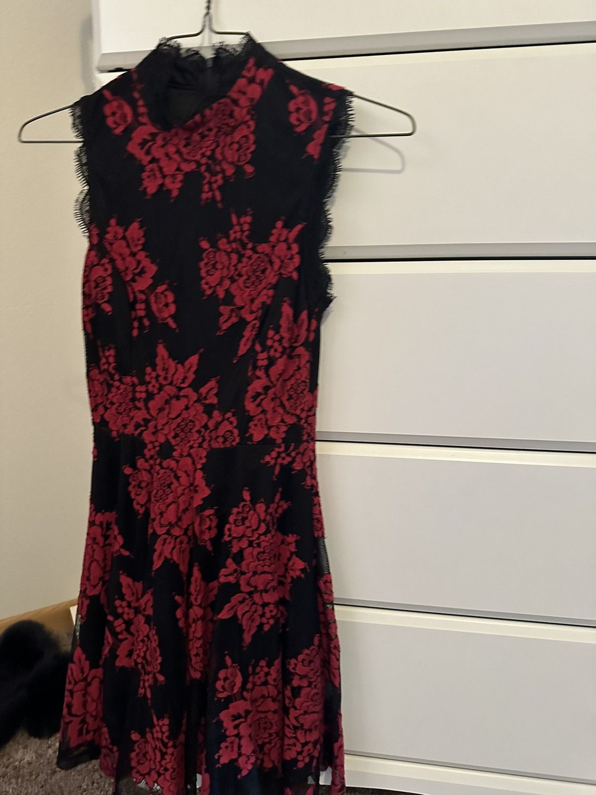 Vintage Red Black Lace dress Size S / US 4 / IT 40 - 1 Thumbnail