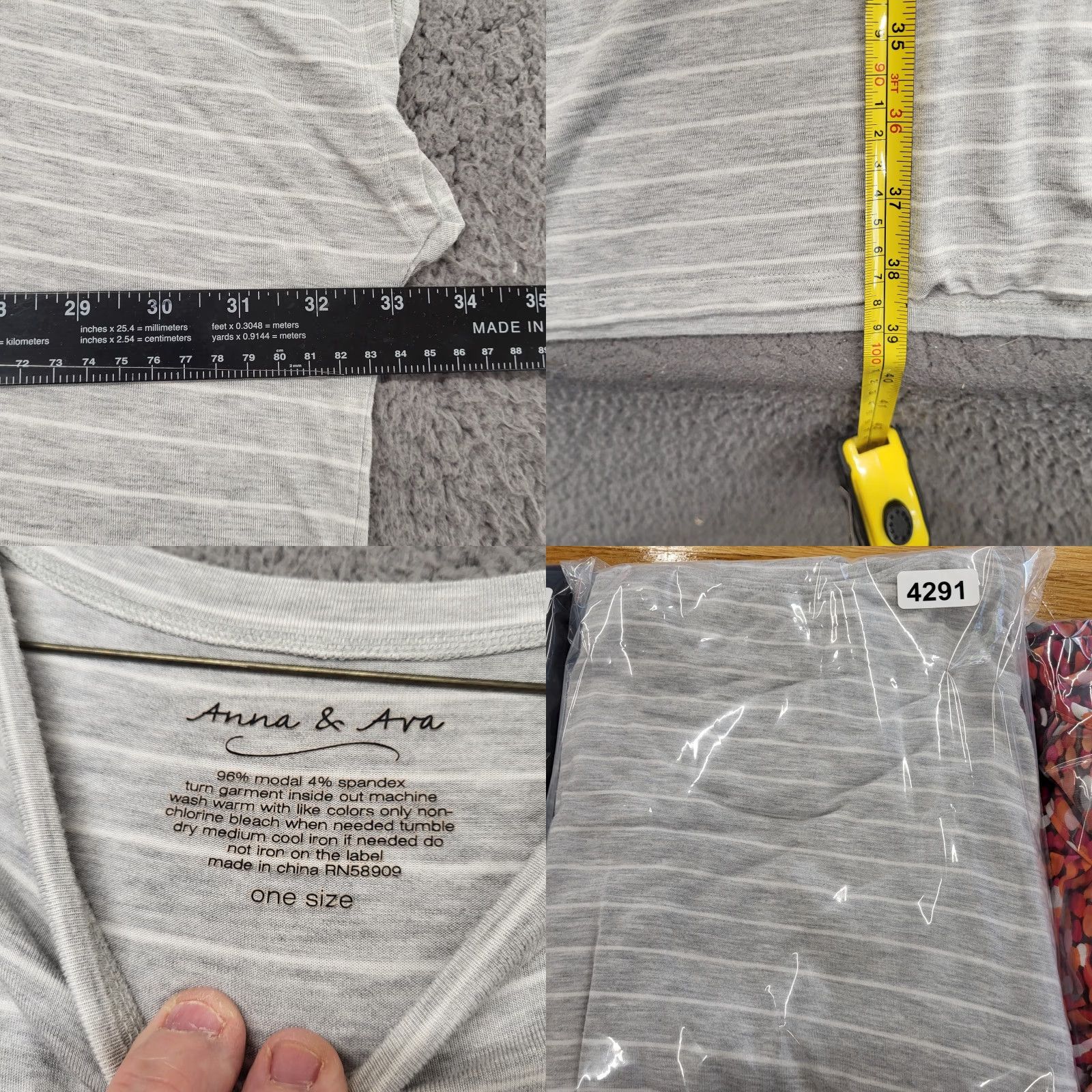 Vintage Anna & Ava Shirt Women's One Size Gray White Cold Shoulder Short Batwing Sleeve Size 42" / US 20 - 8 Thumbnail