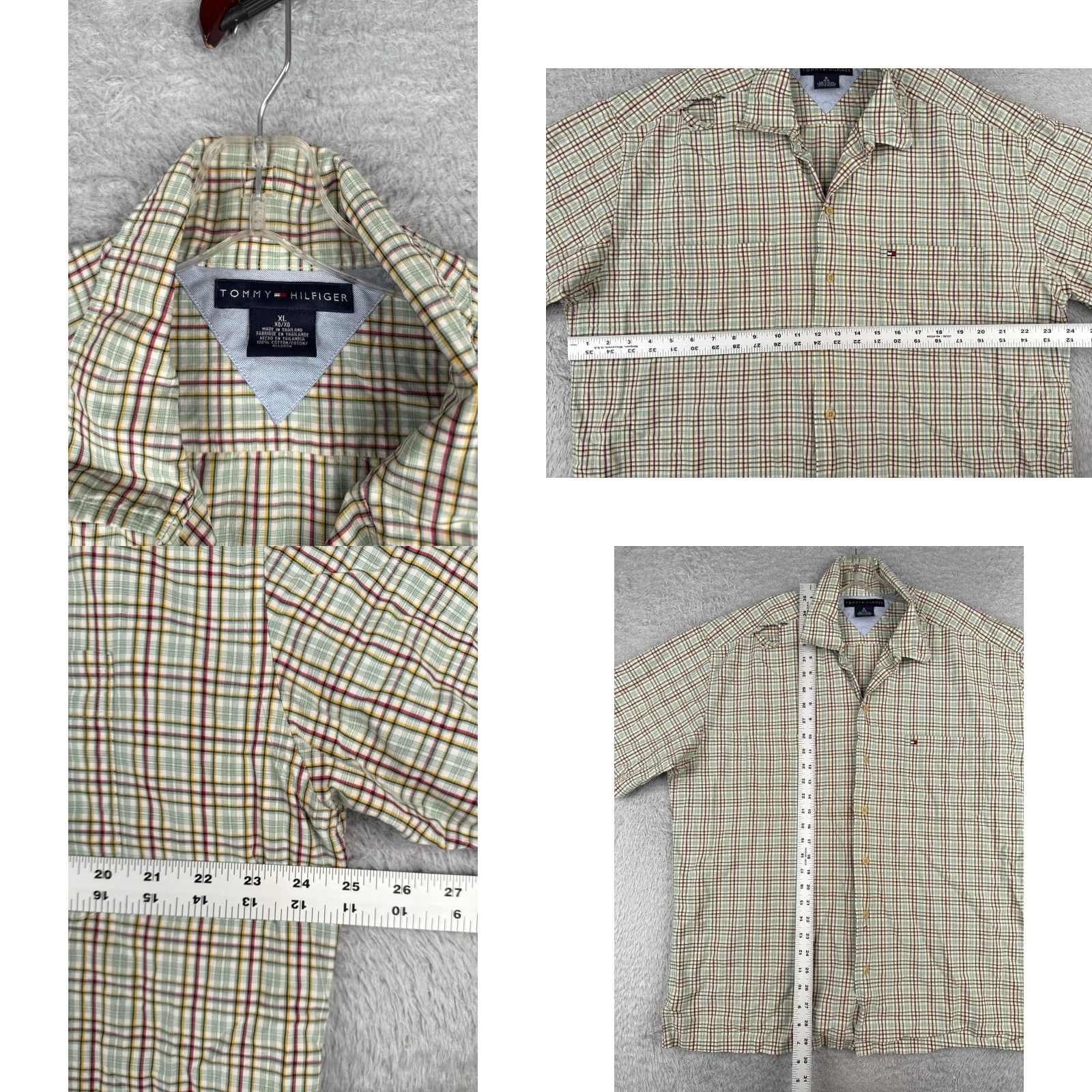 Tommy Hilfiger Tommy Hilfiger Shirt Adult XL Green Plaid Button-Up Cotton Casual Mens Hawaiian Vacation Resort Size US XL / EU 56 / 4 - 8 Thumbnail
