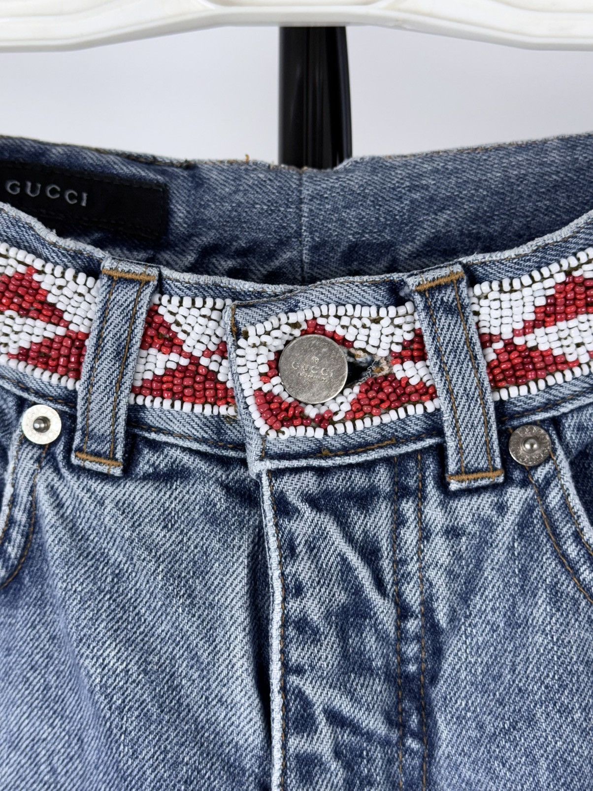 Gucci S/S 1999 Distressed Aztec Beaded Denim Jeans Size US 28 / EU 44 - 5 Thumbnail