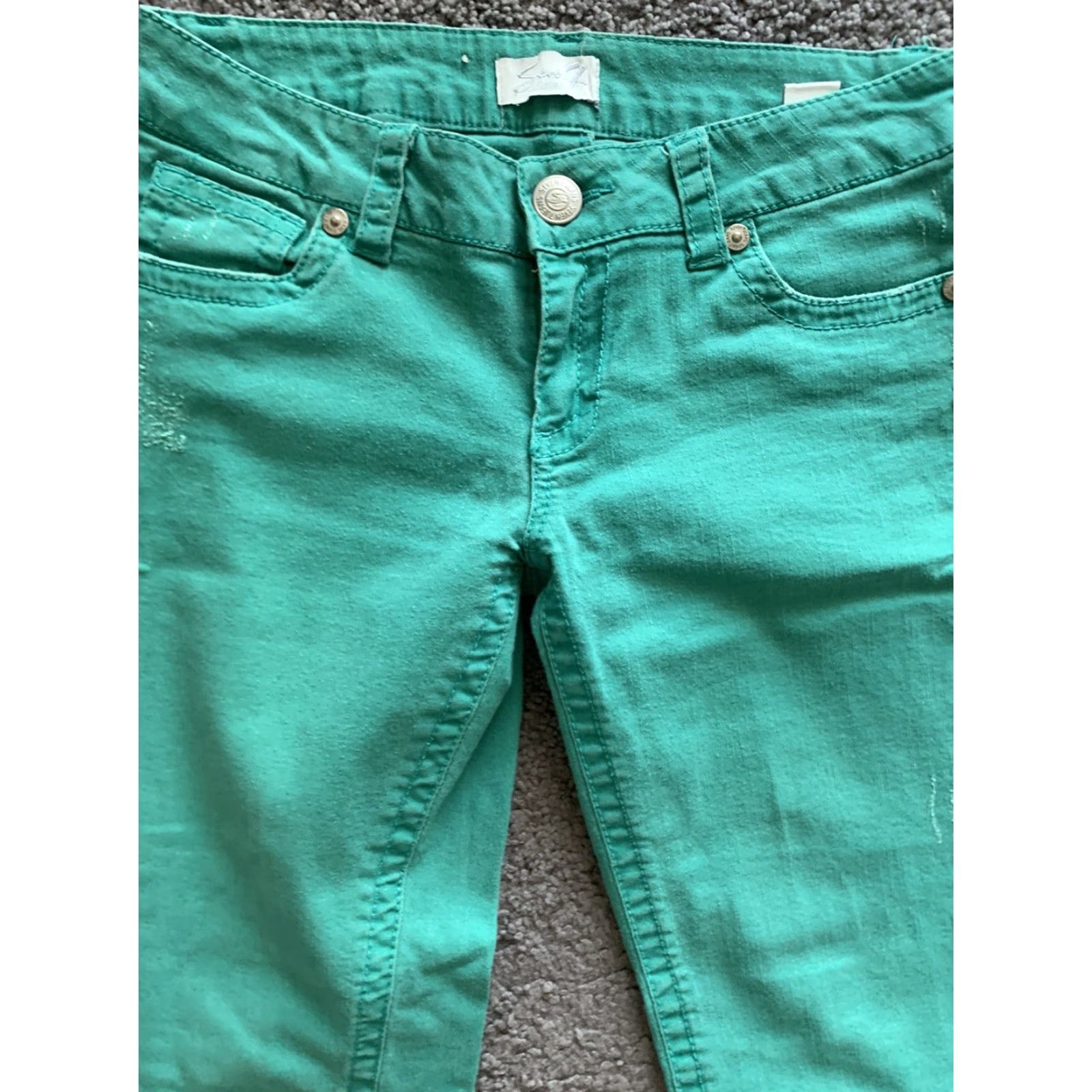 Vintage Seven 7 Capri Jeans Womens Size 6 Green Distressed Comfort Denim Regular Size 28" / US 6 / IT 42 - 5 Thumbnail